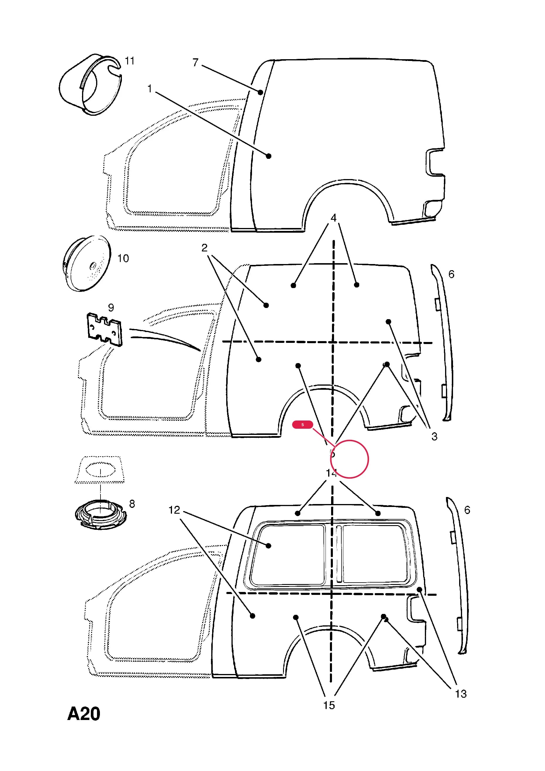 PANEL,ASSY.,REAR QUARTER,OUTER,LOWER,RH (WITH REINFORCEMENTS) (NLS.- USE 90532951  51 83 068) — Opel  CORSA-B ( 1993 -  2002) — A BODY SHELL AND PANELS › 6 REAR QUARTER