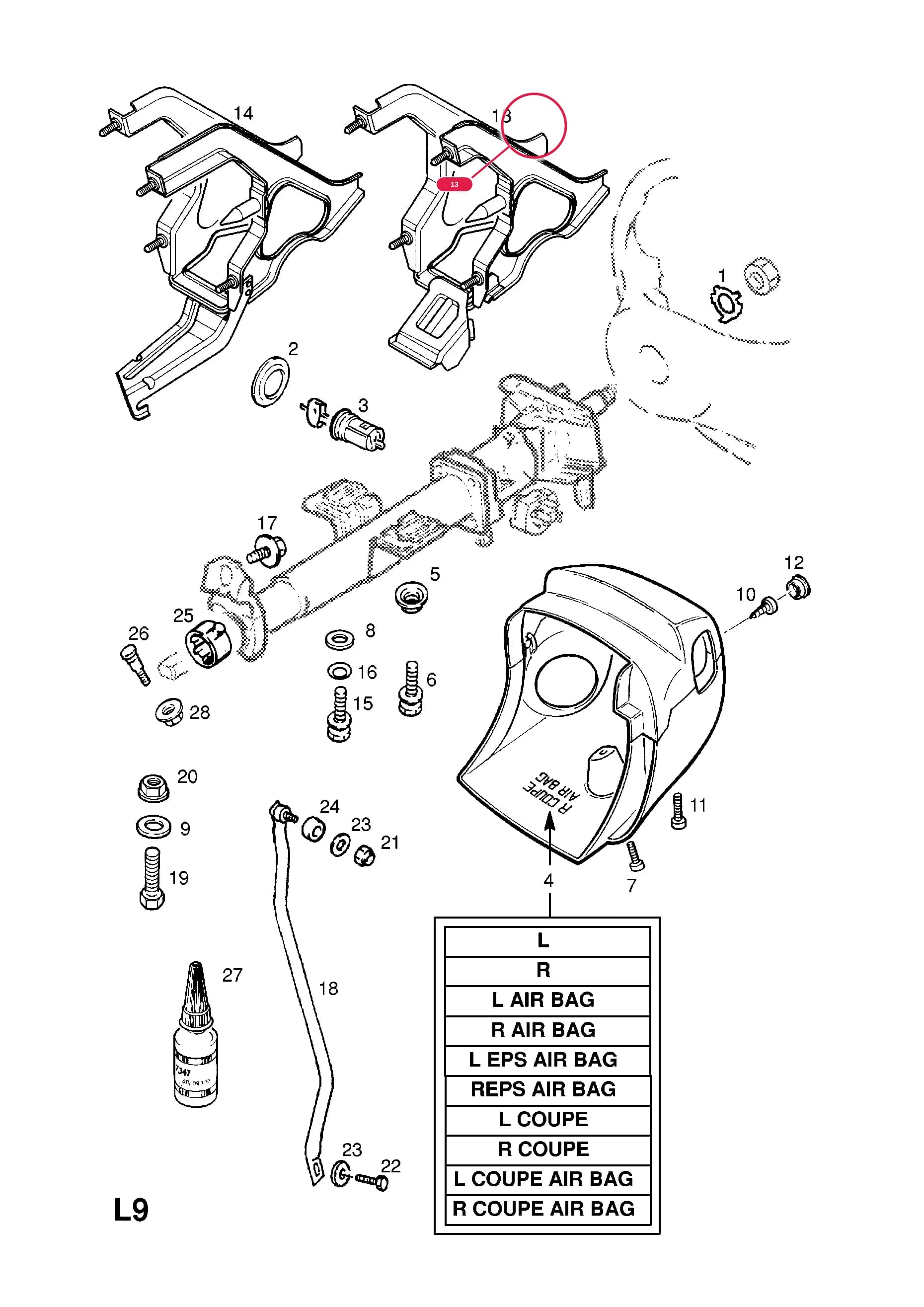 BRACKET,JACKET,STEERING COLUMN,LHD (NLS.- NO REPLACEMENT PART) — Opel  CORSA-B ( 1993 -  2002) — L STEERING › 26.STEERING COLUMN (CONTD.)