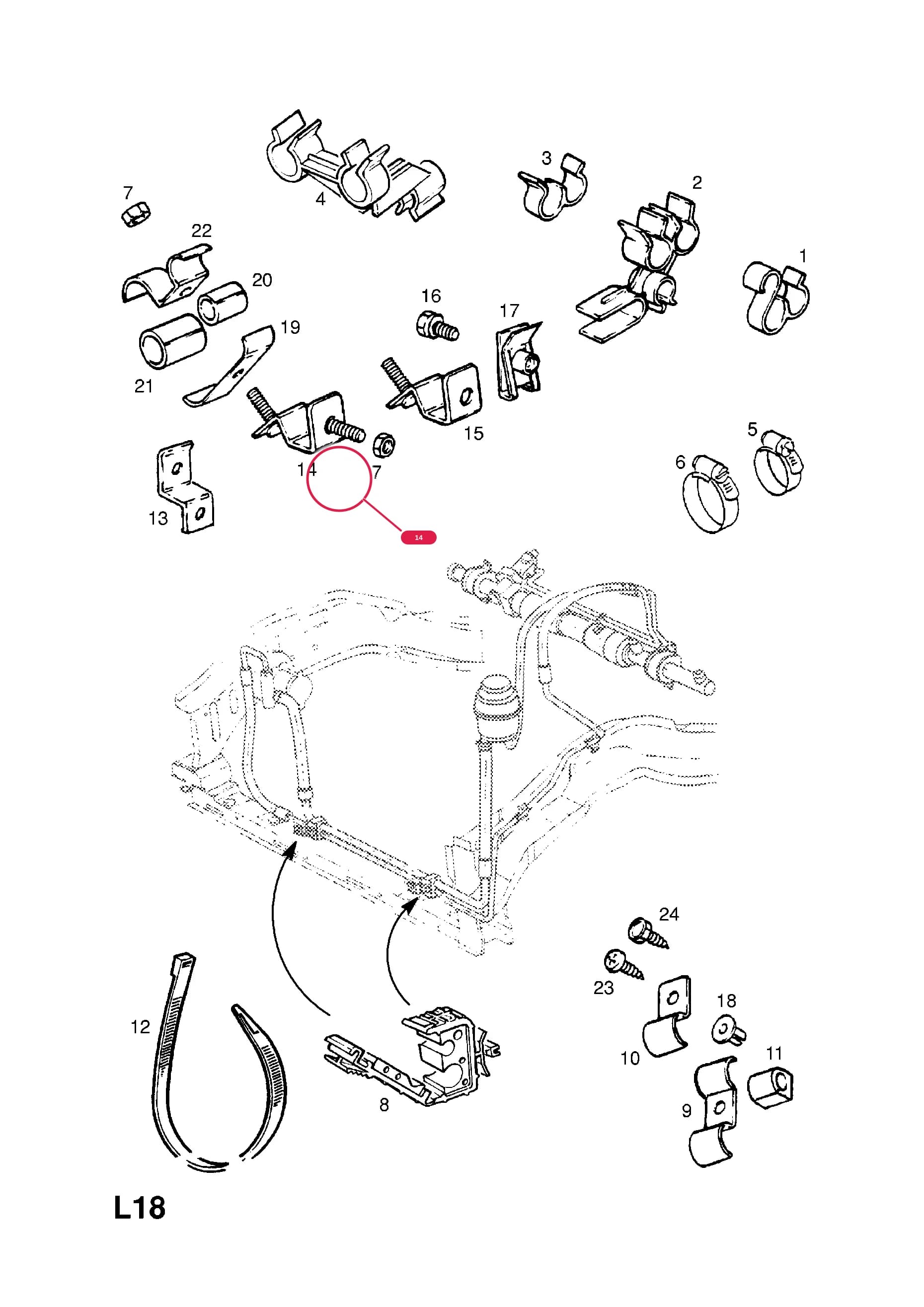 BRACKET,RETURN AND PRESSURE PIPES TO CROSSMEMBER (NLS.- NO REPLACEMENT PART) — Opel  KADETTE-E ( 1985 -  1993) — L STEERING › 5.POWER STEERING HOSES AND PIPES (CONTD.)