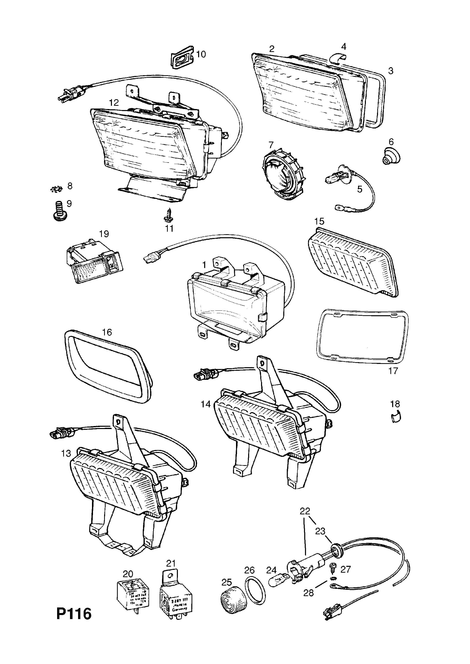 -FRAME,WITH LENS,LH (NLS.- NO REPLACEMENT PART) — Opel  KADETTE-E ( 1985 -  1993) — P ELECTRICAL › 6 EXTERIOR LIGHTING