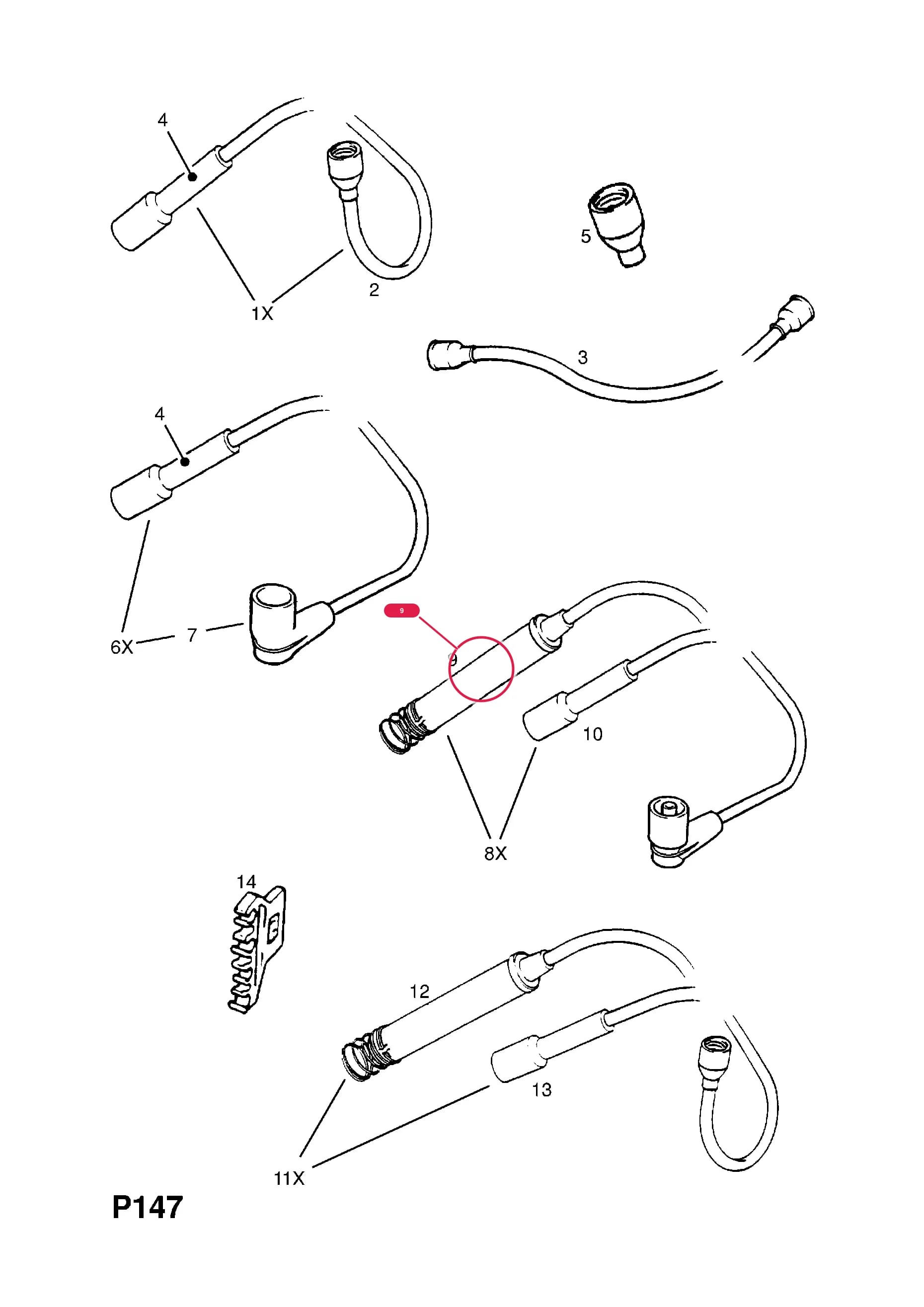 -CABLE,SPARK PLUG,720MM LONG (NO.1) (IDENT PL ALSO SERVICES IDENTS KW,NL) — Opel  KADETTE-E ( 1985 -  1993) — P ELECTRICAL › 9 CABLES