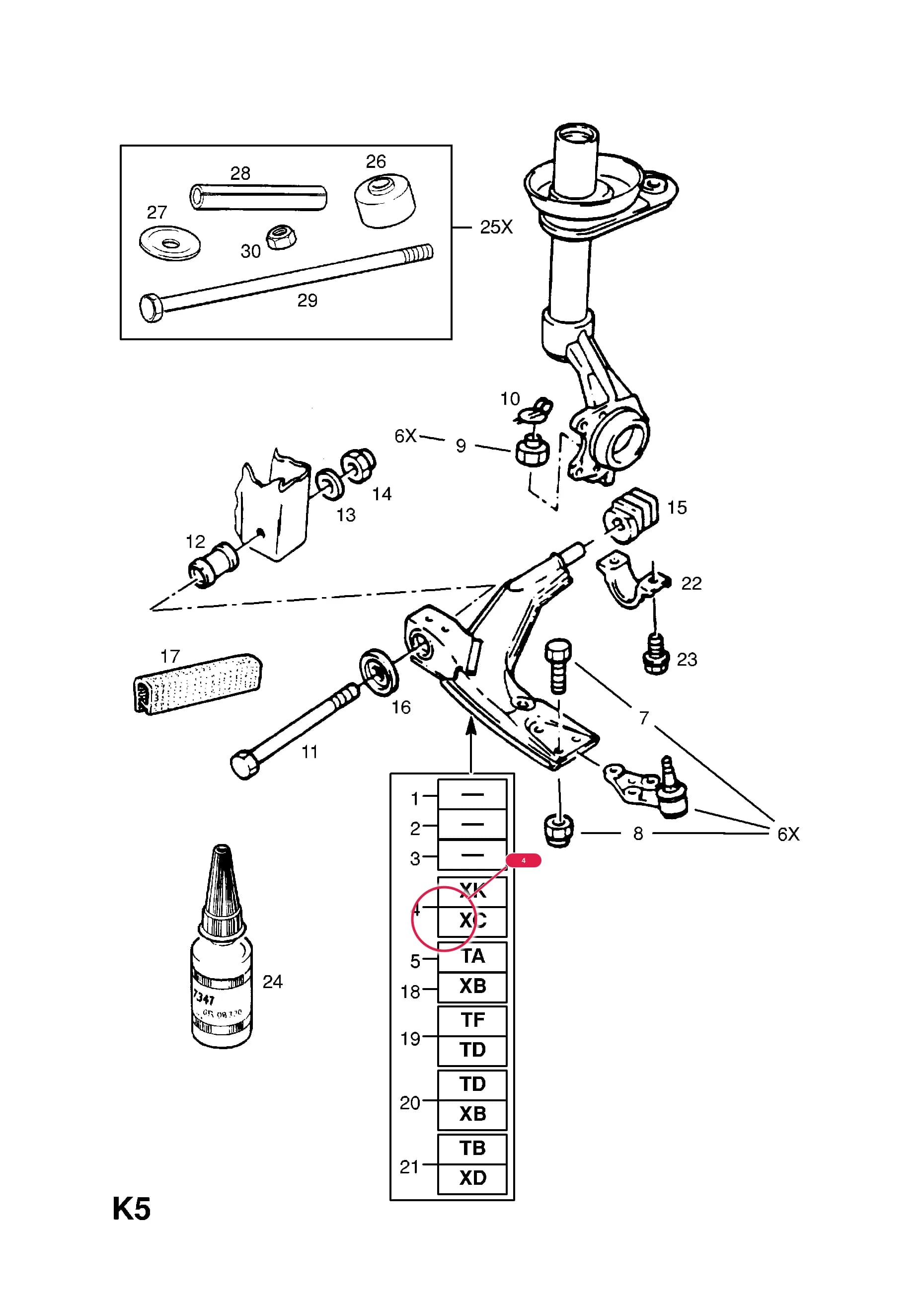 ARM,ASSY.,FRONT SUSPENSION,RH (IDENT XK ALSO SERVICES IDENT XC) — Opel  KADETTE-E ( 1985 -  1993) — K FRONT AXLE AND SUSPENSION › 18.FRONT SUSPENSION ARM