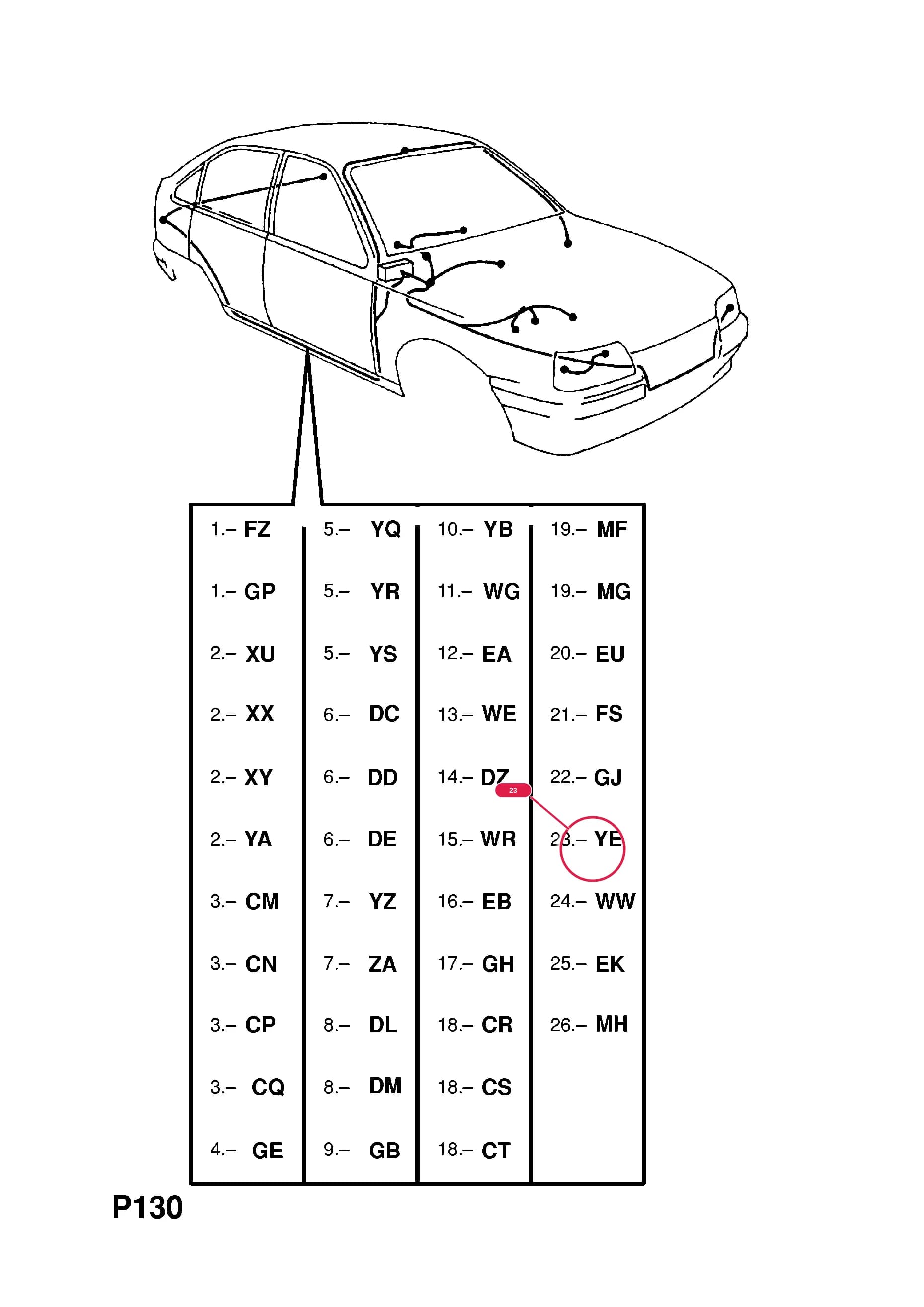 HARNESS,ASSY.,MAIN WIRING,BODY,RHD (IDENT YE) (NLS.- NO REPLACEMENT PART)Примечание:FOR CHECK CONTROL — Opel  KADETTE-E ( 1985 -  1993) — P ELECTRICAL › 8 WIRING HARNESS