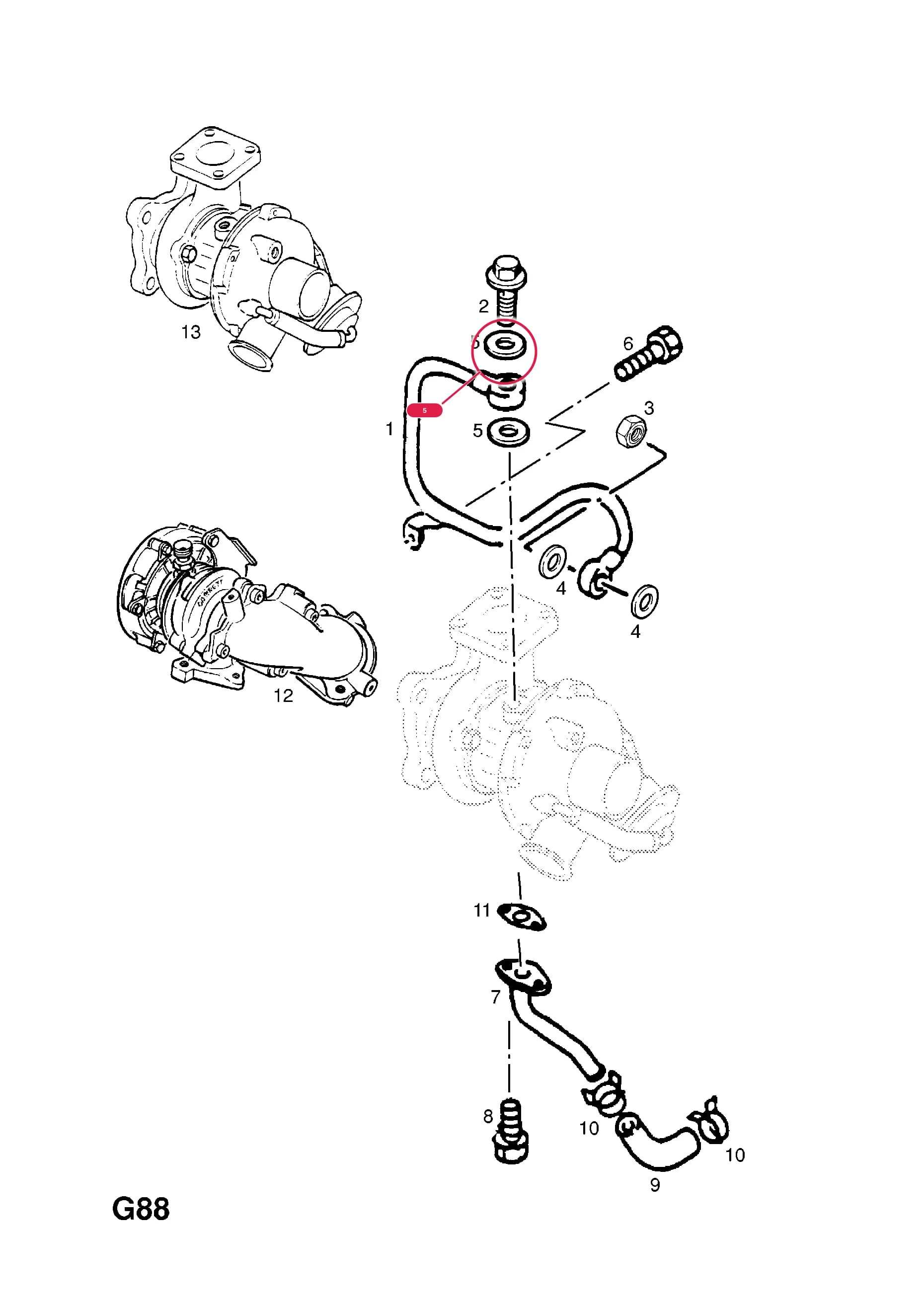 GASKET,INLET PIPE — Opel  ASTRA-F ( 1992 -  1998) — G FUEL AND EXHAUST › 314.TURBOCHARGER (CONTD.)