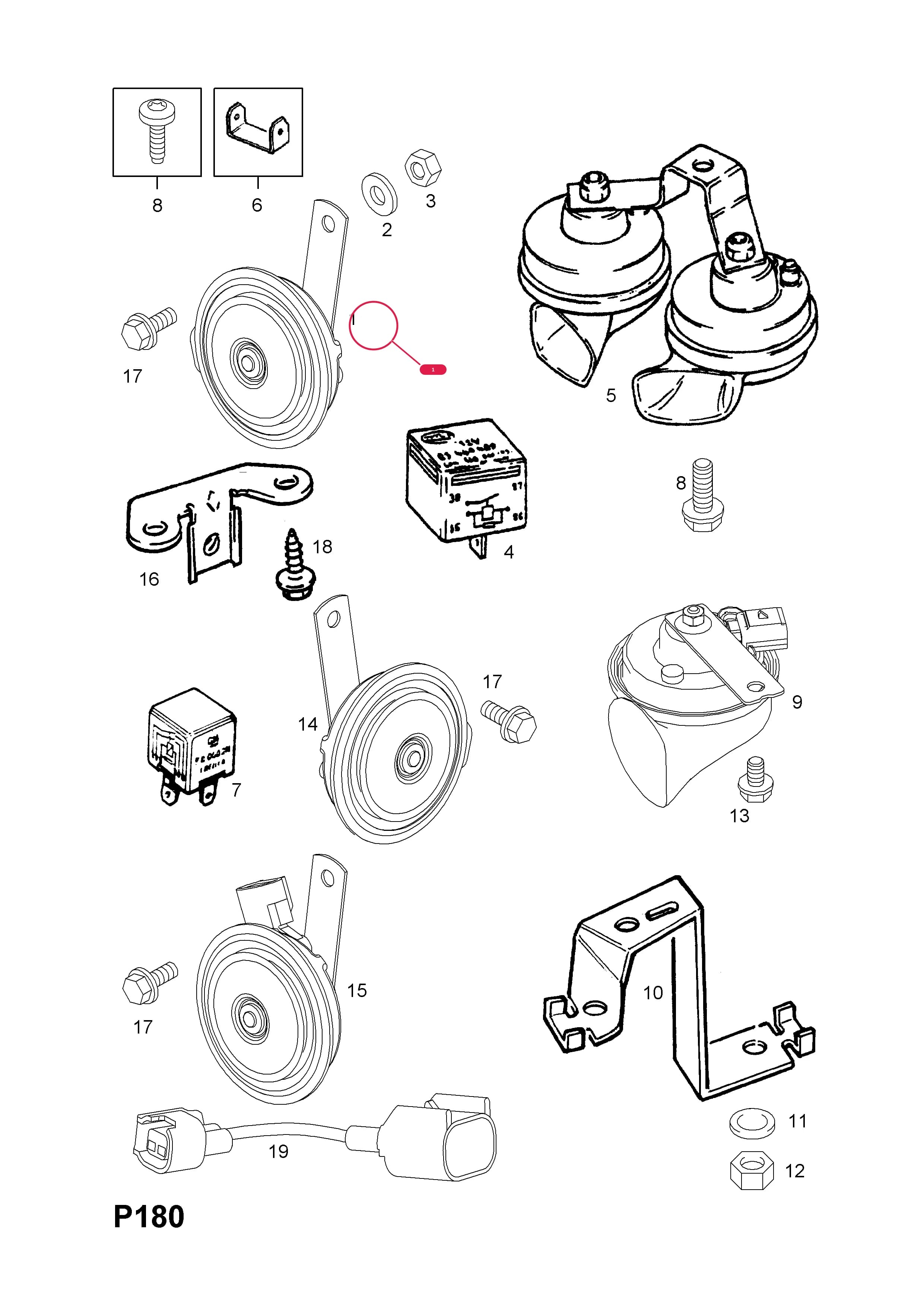 HORN,ASSY. — Opel  ASTRA-F ( 1992 -  1998) — P ELECTRICAL › 12 BODY