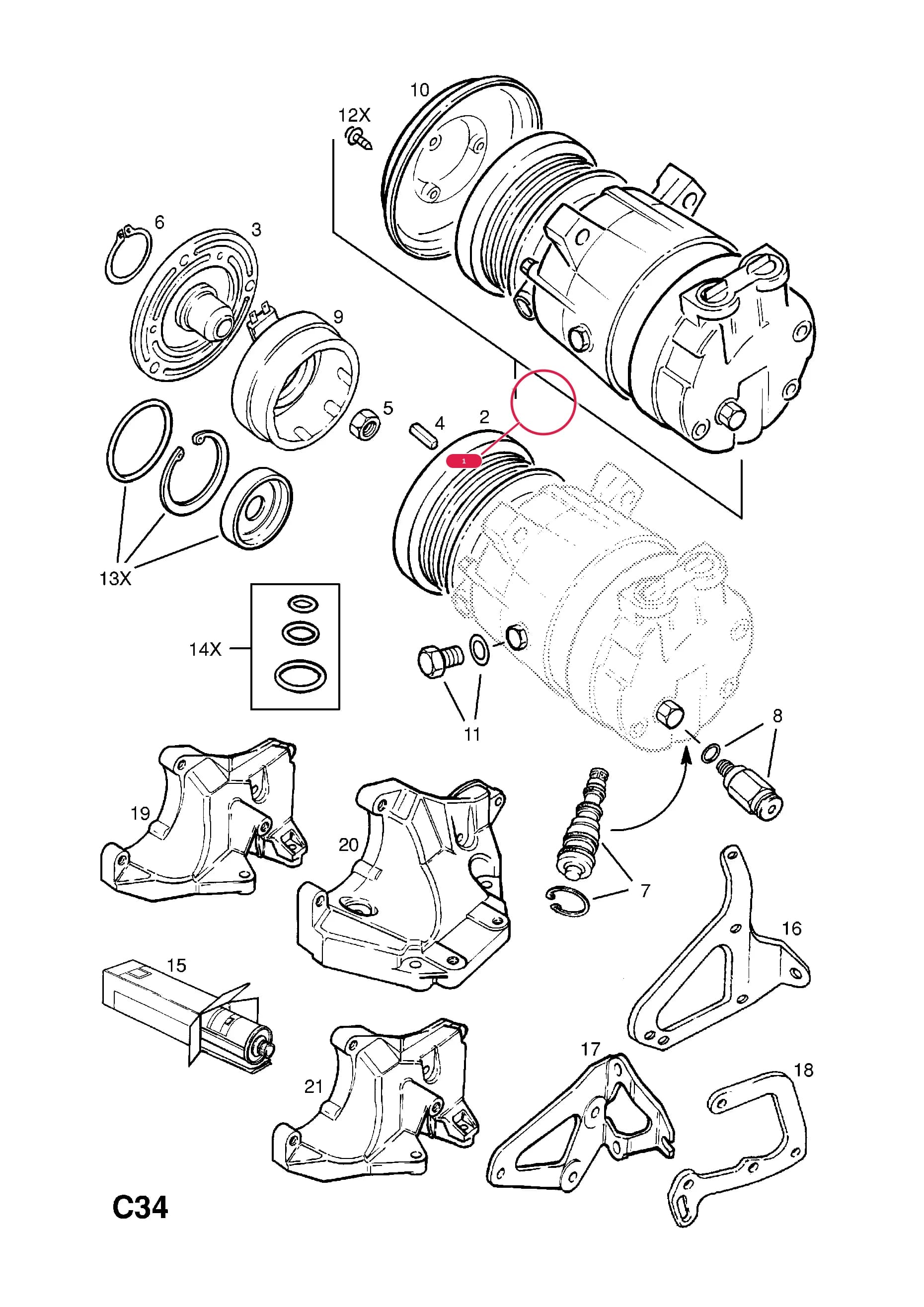 COMPRESSOR,ASSY.,AIR CONDITIONING (NLS.- USE 1135312  18 54 008) — Opel  ASTRA-F ( 1992 -  1998) — C BODY INTERIOR FITTINGS › 7 AIR CONDITIONING