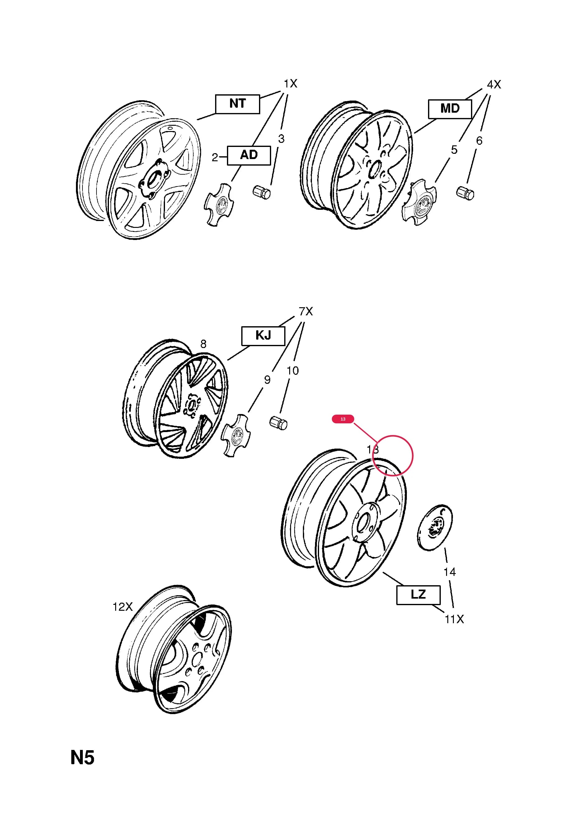 -WHEEL,ROAD,5.1/2J X 15,SILVER (IDENT LZ) (6 SPOKES) (NLS.- USE 9117496  10 02 443) — Opel  ASTRA-F ( 1992 -  1998) — N ROAD WHEELS › 7.ROAD WHEELS (CONTD.)