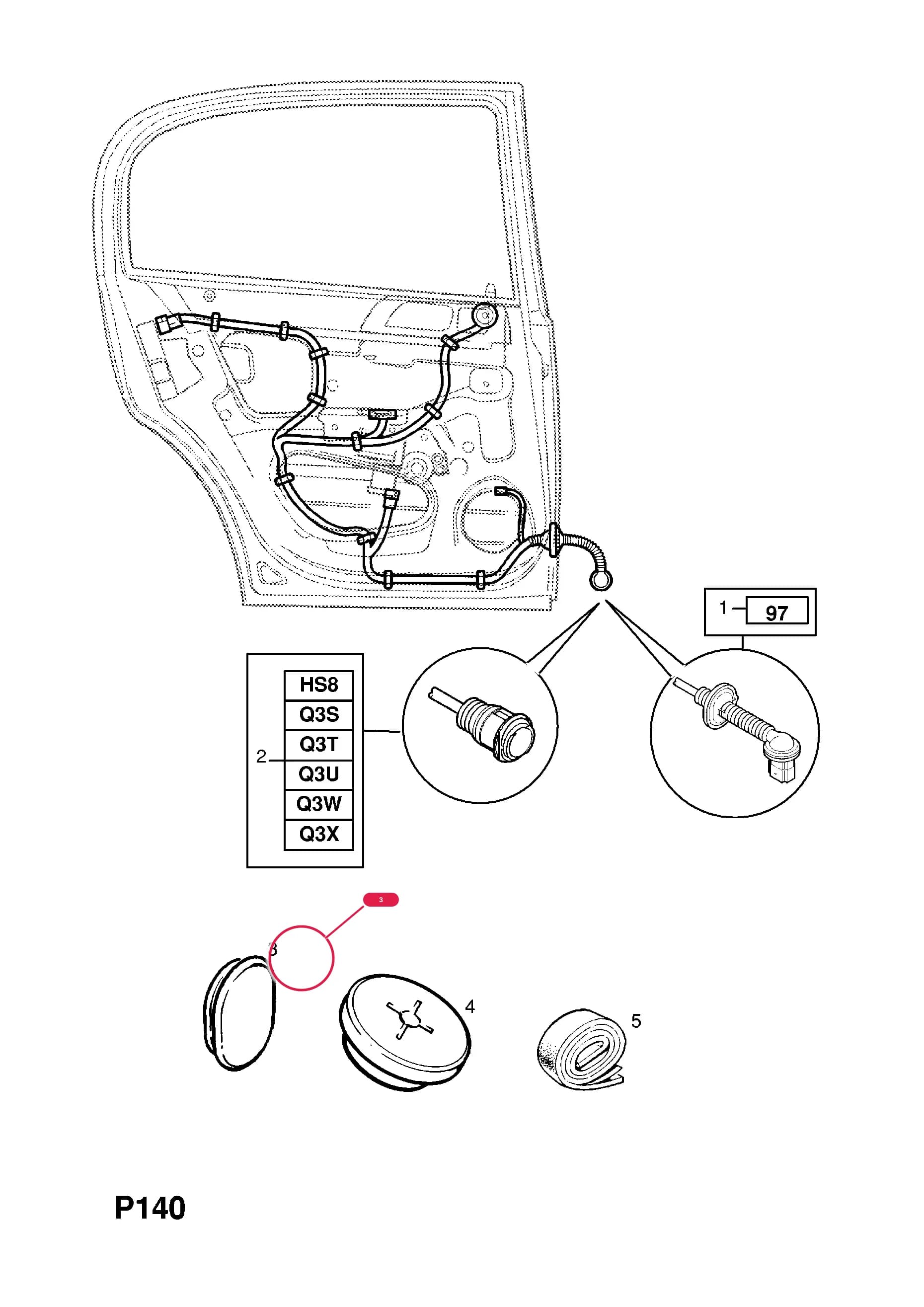 GROMMET,WIRING HARNESS,REAR DOORПримечание:NOT USED WITH CENTRAL LOCKING,ELECTRIC WINDOWS — Opel  ASTRA-G ( 1998 -  2010) — P ELECTRICAL › 9 WIRING HARNESS