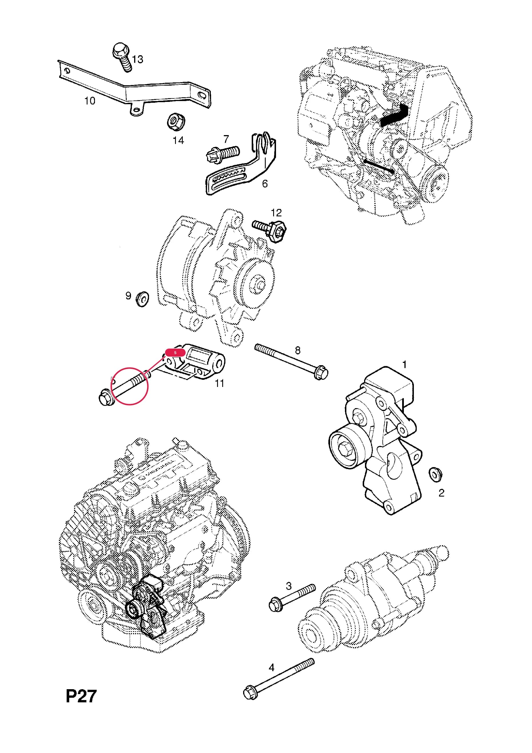 SCREW,TORX,M14 X 35,ALTERNATOR BRACKET TO CYLINDER BLOCK (NLS.- USE 94012159  20 00 242) — Opel  ASTRA-G ( 1998 -  2010) — P ELECTRICAL › 1 ENGINE AND COOLING
