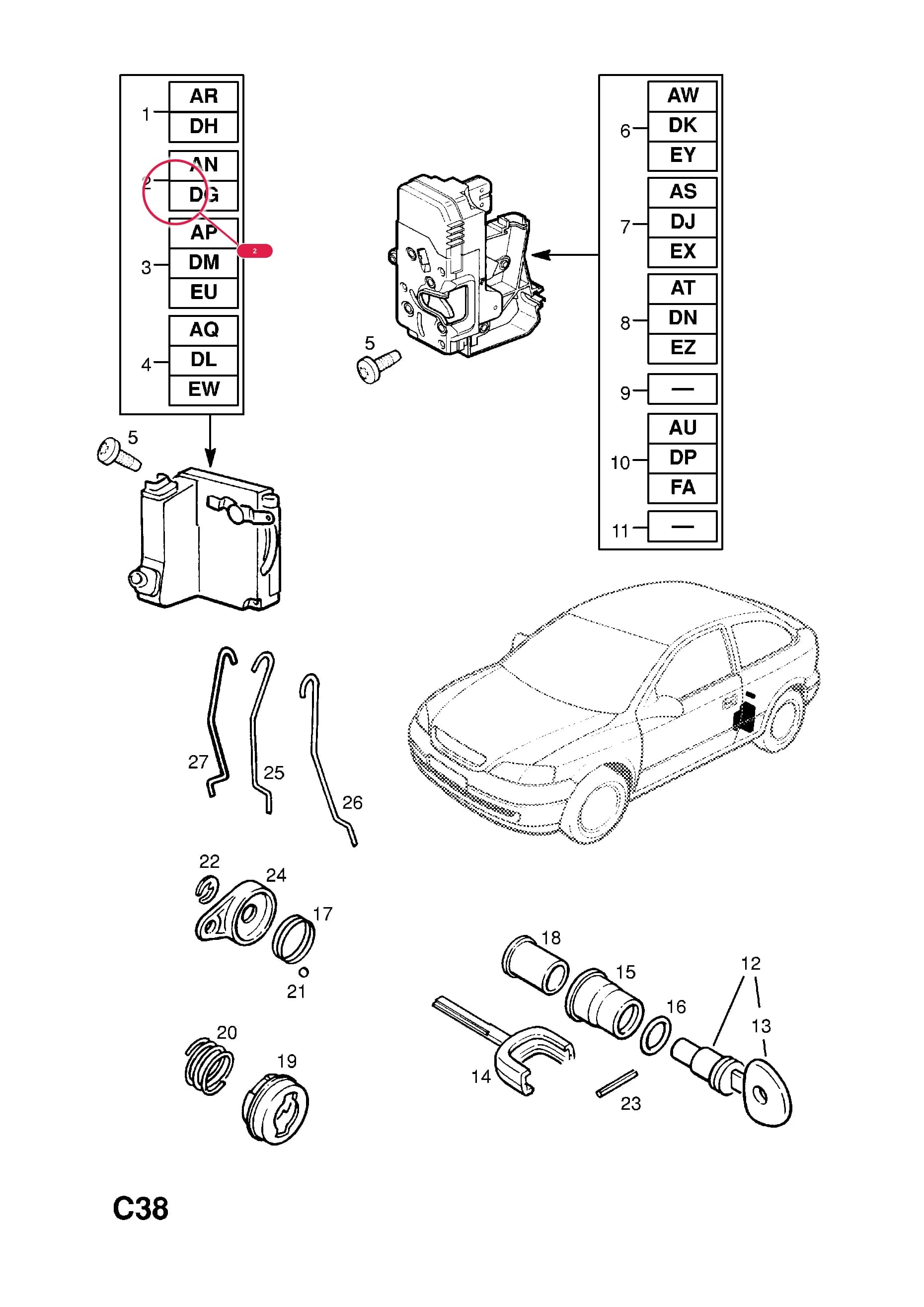 LOCK,FRONT DOOR,LH-LHD (IDENT ES) — Opel  ASTRA-G ( 1998 -  2010) — C BODY INTERIOR FITTINGS › 12 FRONT DOOR LOCKING MECHANISM