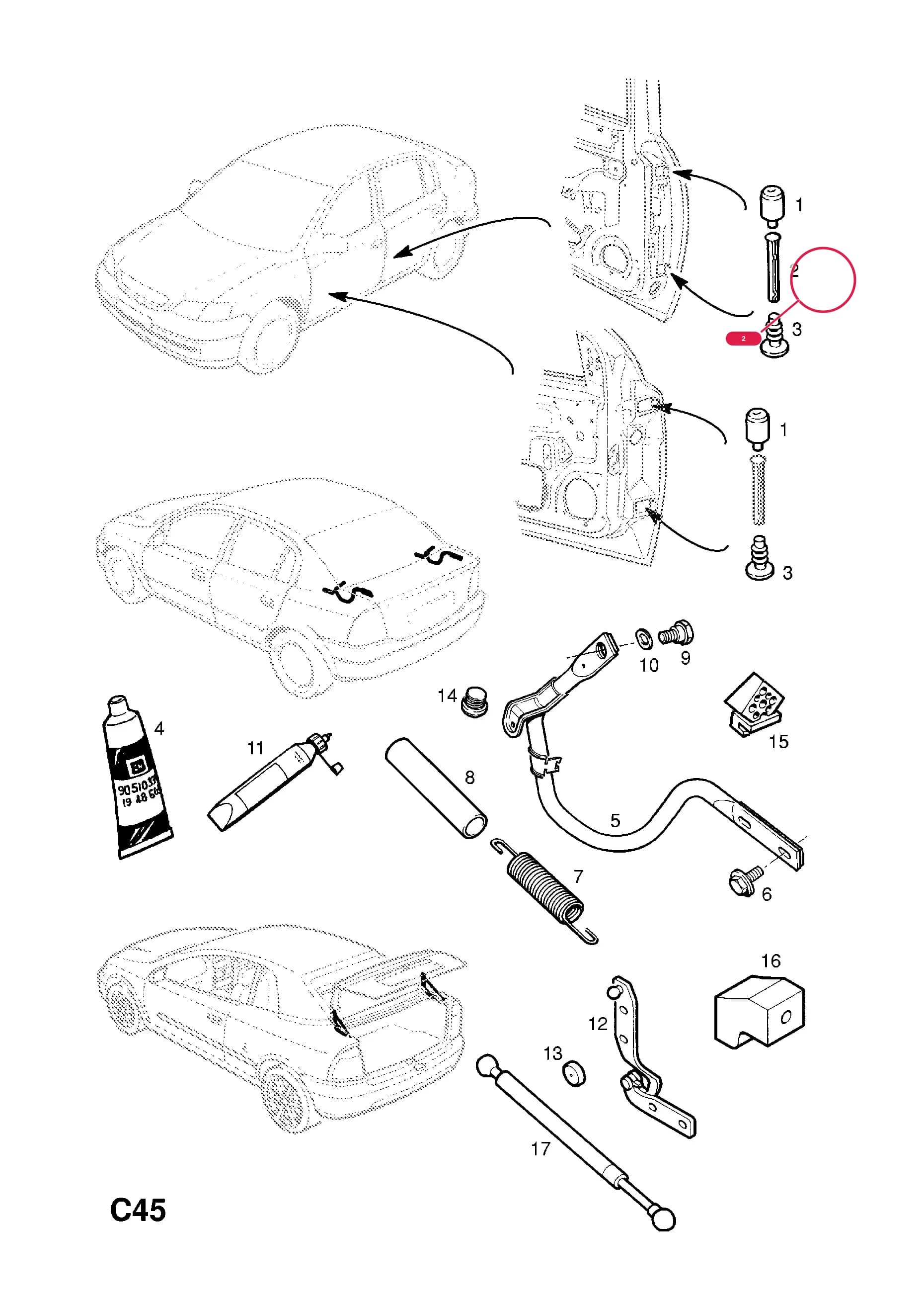 SLEEVE,TENSION,8.1 X 72.5 MM,FRONT DOOR TO BODY — Opel  ASTRA-G ( 1998 -  2010) — C BODY INTERIOR FITTINGS › 17 DOOR AND TRUNK LID HINGE AND FITTINGS