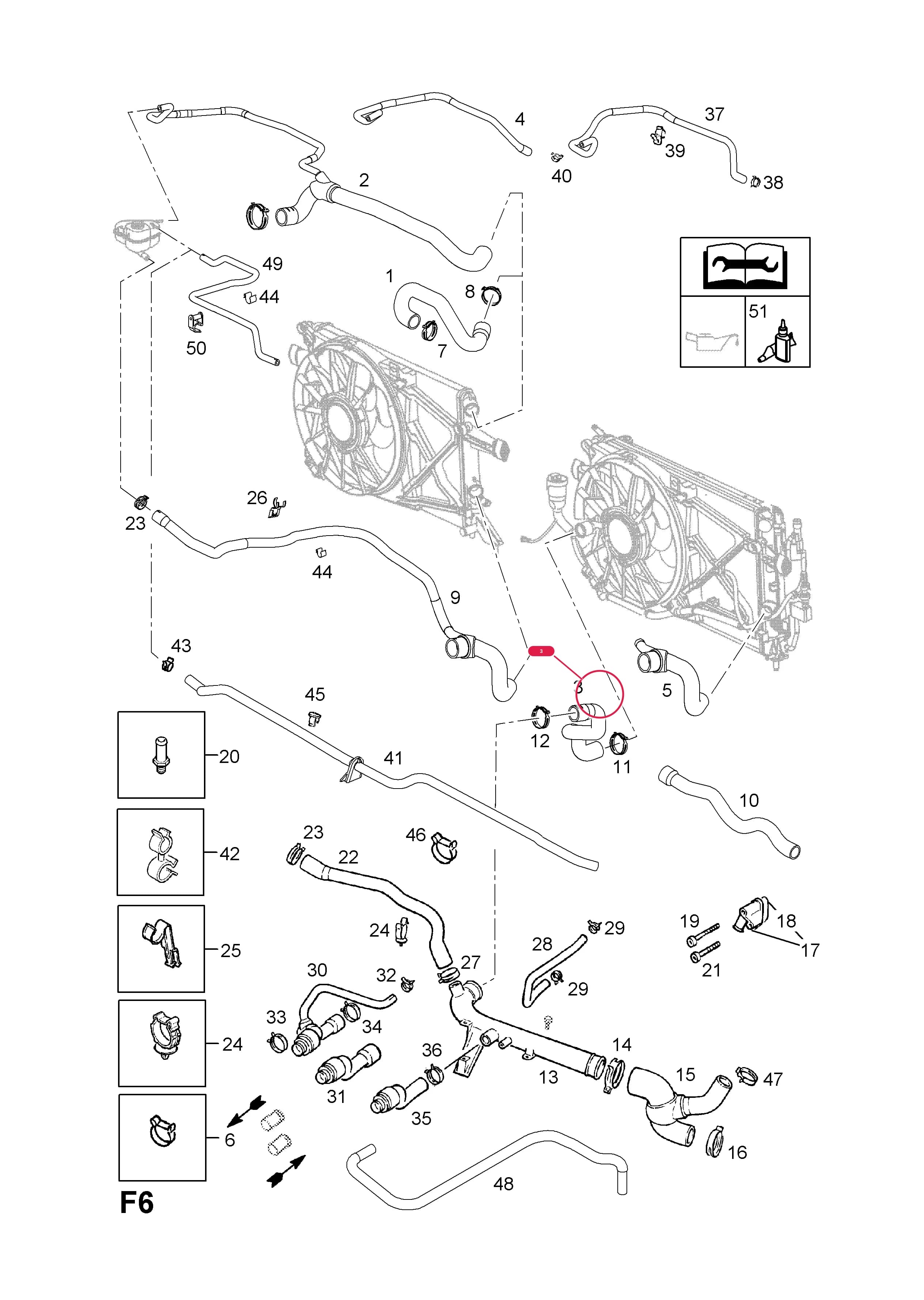 HOSE,RADIATOR INLET (FOR AIR CONDITIONING) — Opel  ASTRA-G ( 1998 -  2010) — F COOLING › 29.HOSES AND PIPES (CONTD.)