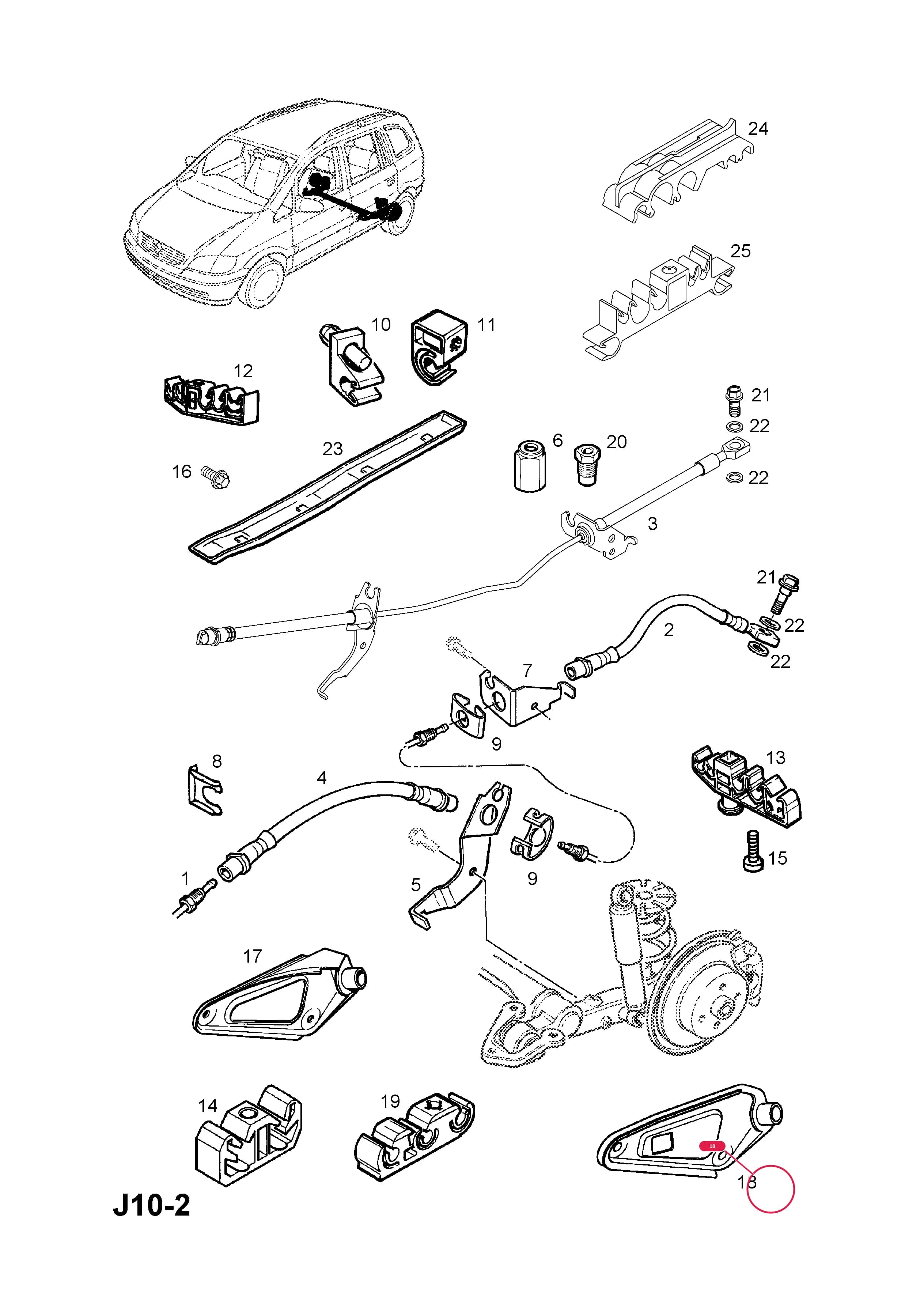 SUPPORT,REAR BRAKE HOSE,RHПримечание:USED WHEN FRONT DISC AND REAR DRUM BRAKES FITTED — Opel  ASTRA-G ( 1998 -  2010) — J BRAKES › 25.BRAKE PIPES AND HOSES (CONTD.)