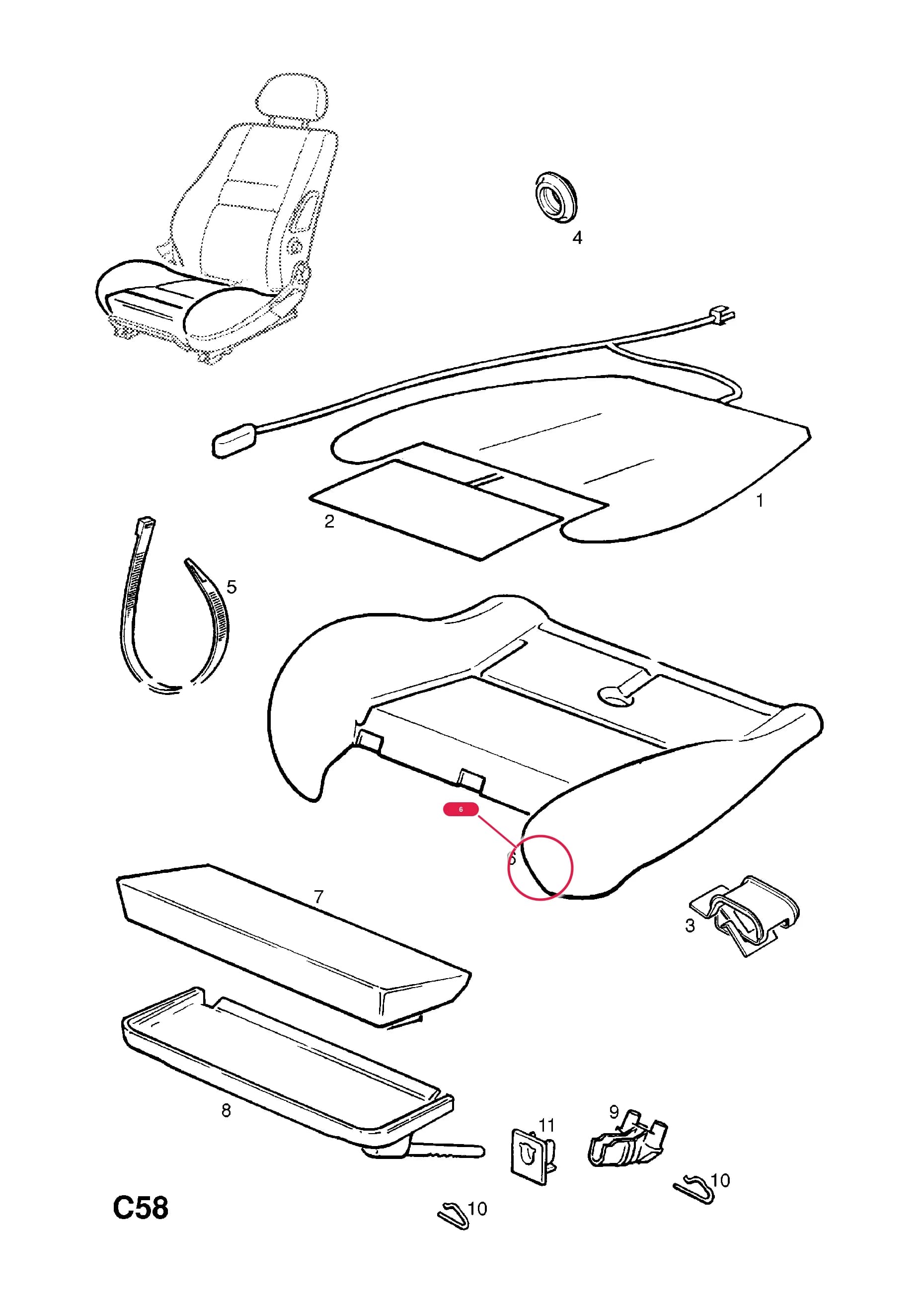 PAD,FRONT CUSHION (NLS.- NO REPLACEMENT PART) — Opel  ASTRA-G ( 1998 -  2010) — C BODY INTERIOR FITTINGS › 27 FRONT SEAT FRAME AND FITTINGS - FOR SPORTS SEAT