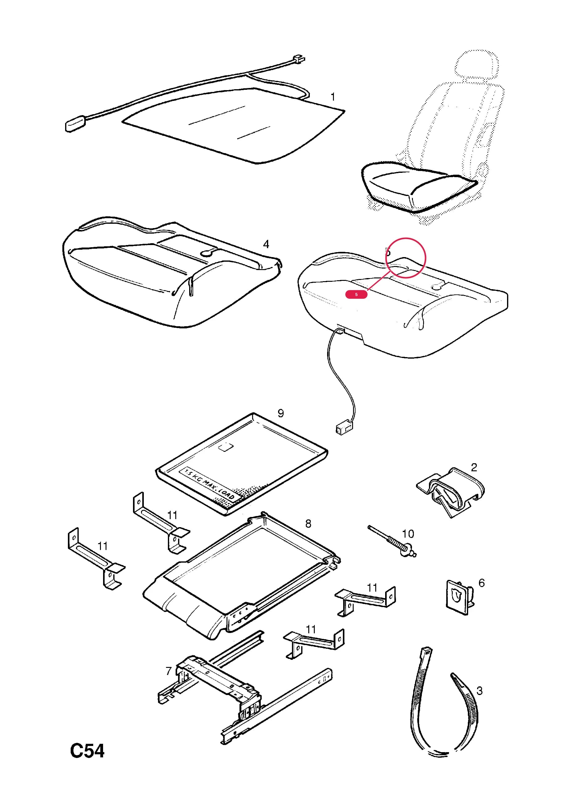 PAD,FRONT CUSHION,WITH PASSENGER AIR BAG SENSOR EXCEPT HEATER MAT (NLS.- NO REPLACEMENT PART) — Opel  ASTRA-G ( 1998 -  2010) — C BODY INTERIOR FITTINGS › 26 FRONT SEAT FRAME AND FITTINGS - EXCEPT SPORTS SEAT