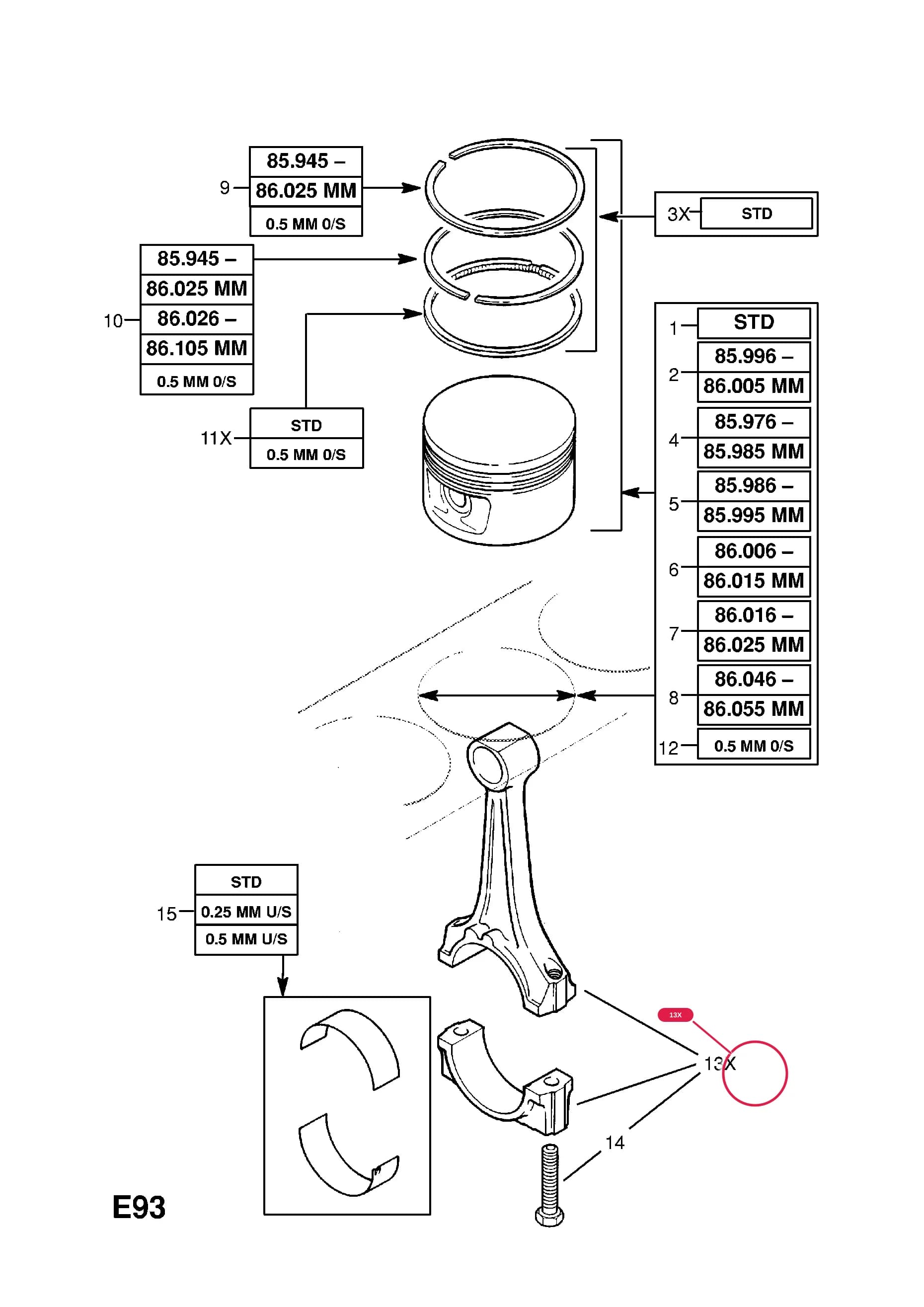 KIT,ROD AND CAP,ASSY.,CONNECTING,STD. (NLS.- USE 90530426  6 22 212)  (PRODUCTION NO. 90530427) — Opel  ASTRA-G ( 1998 -  2010) — E ENGINE AND CLUTCH › 9 X20XER[L34],X20XEV[L34] PETROL ENGINES