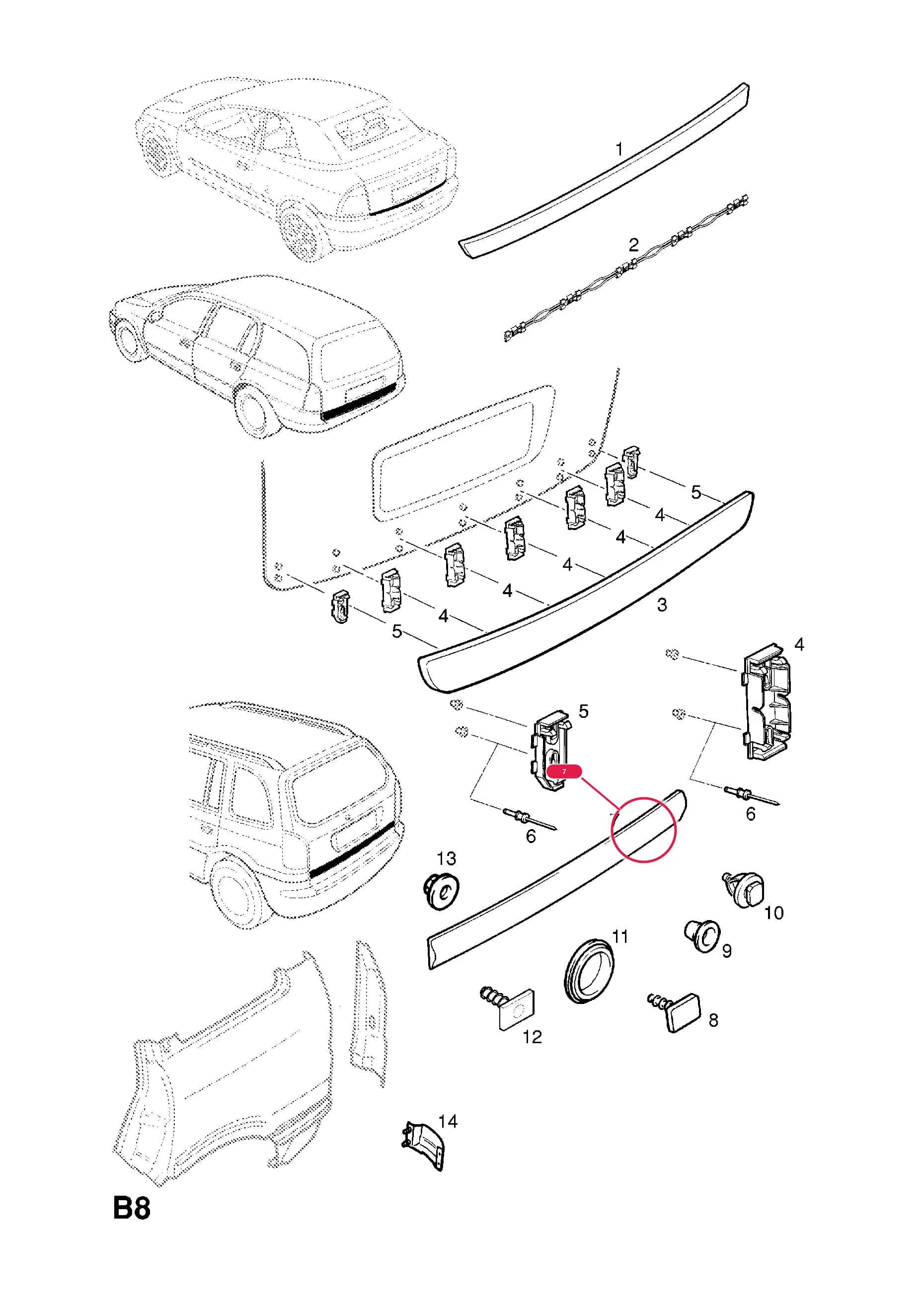 MOULDING,TAIL GATE,PRIMED (FOR OPC) — Opel  ASTRA-G ( 1998 -  2010) — B BODY EXTERIOR FITTINGS › 7 BODY MOULDINGS