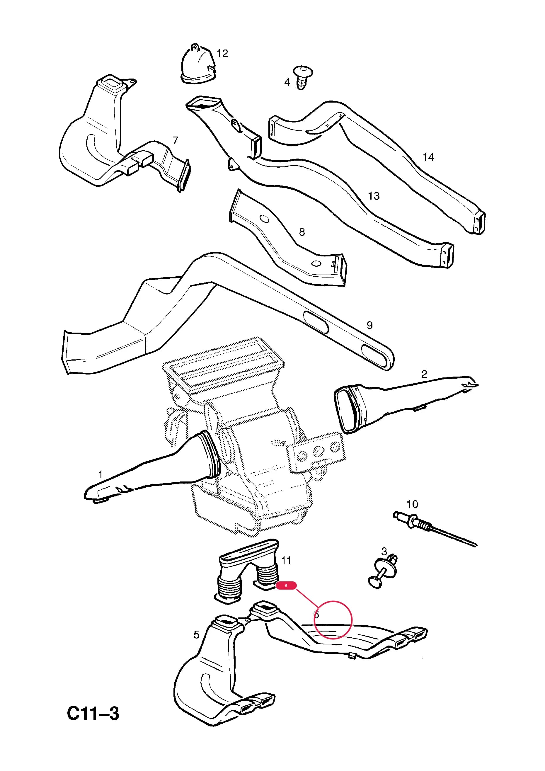 HOUSING,AIR DISTRIBUTION,LH,REAR (EXC.LOW COST VARIANTS)Примечание:EXC. REAR COMPARTMENT HEATING — Opel  ASTRA-G ( 1998 -  2010) — C BODY INTERIOR FITTINGS › 6 HEATER AND VENTILATION EXCEPT AIR CONDITIONING