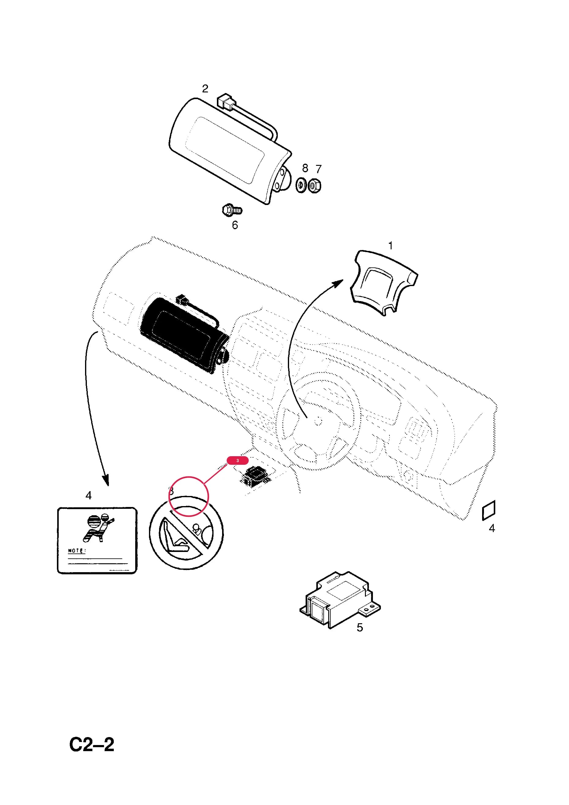 LABEL,WARNING,AIR BAG,PASSENGER SIDE (NLS.- NO REPLACEMENT PART) — Opel  CAMPO ( 1997 -  2002) — C BODY INTERIOR FITTINGS › 3 AIR BAG