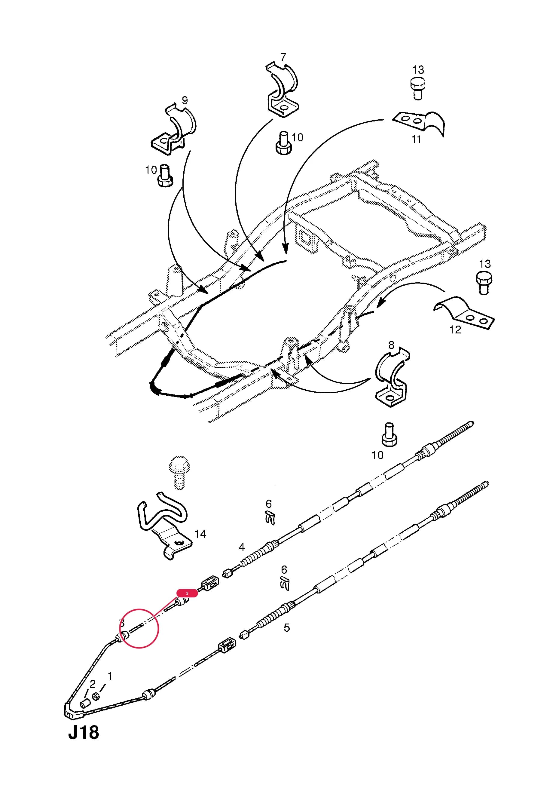 CABLE,ASSY.,HANDBRAKE,INTERMEDIATE — Opel  CAMPO ( 1997 -  2002) — J BRAKES › 24.HANDBRAKE CABLE (CONTD.)