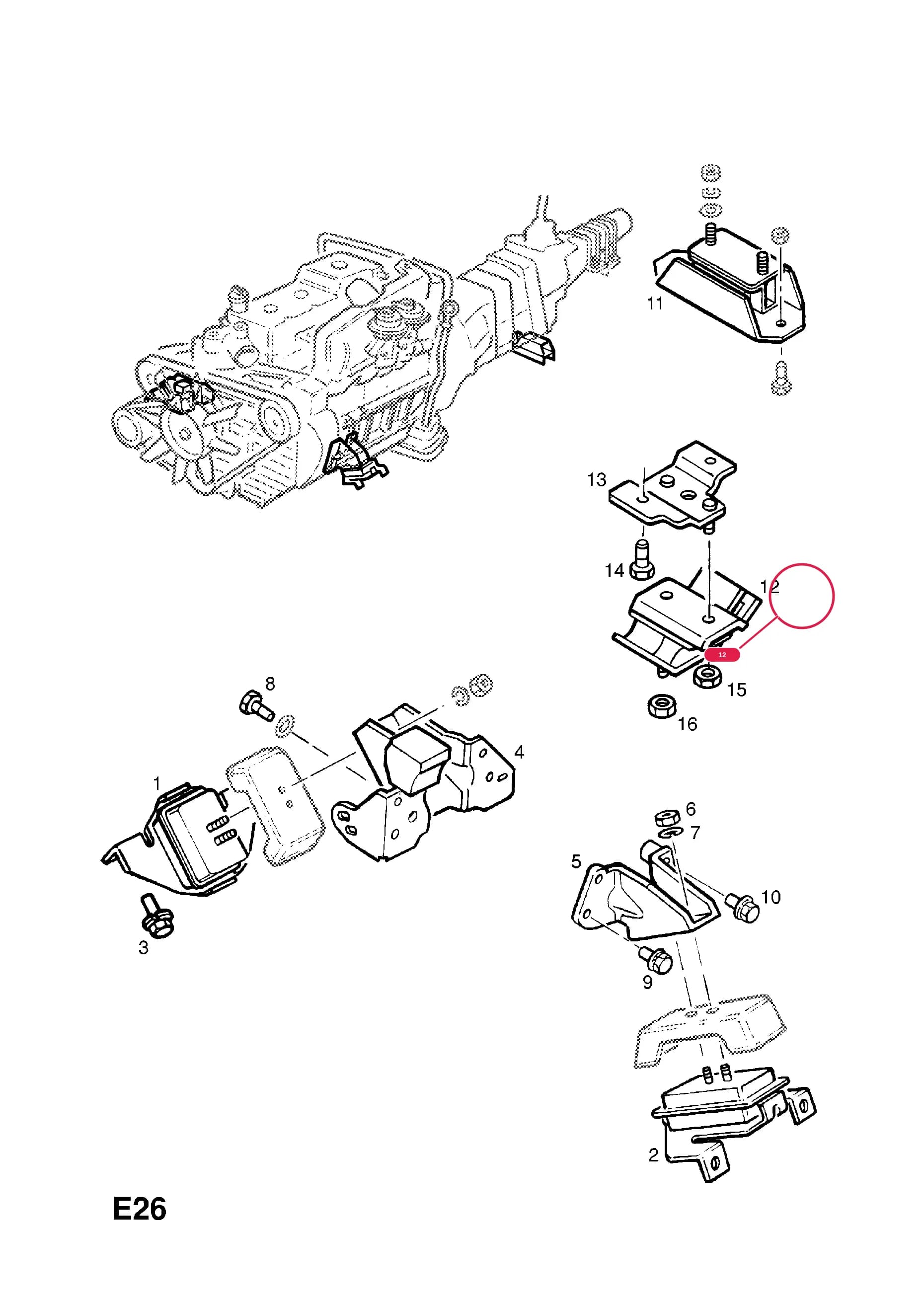 MOUNTING,ENGINE,REAR (RUBBER) — Opel  CAMPO ( 1997 -  2002) — E ENGINE AND CLUTCH › 2 31TD TURBO-DIESEL ENGINE
