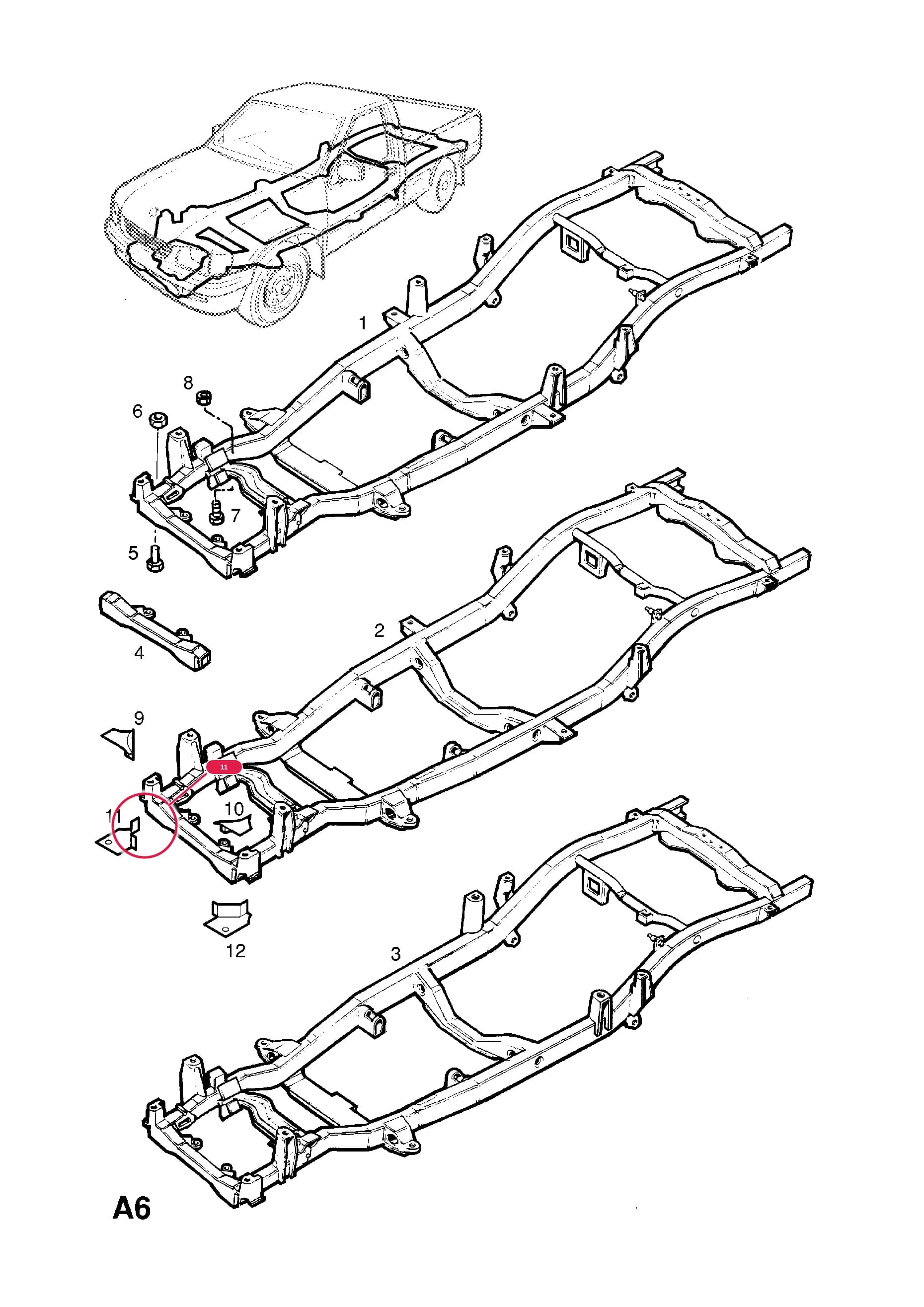 -INSERT,FRONT CROSSMEMBER,LOWER,RH-LHD (NLS.- NO REPLACEMENT PART) — Opel  CAMPO ( 1997 -  2002) — A BODY SHELL AND PANELS › 2 CHASSIS FRAME