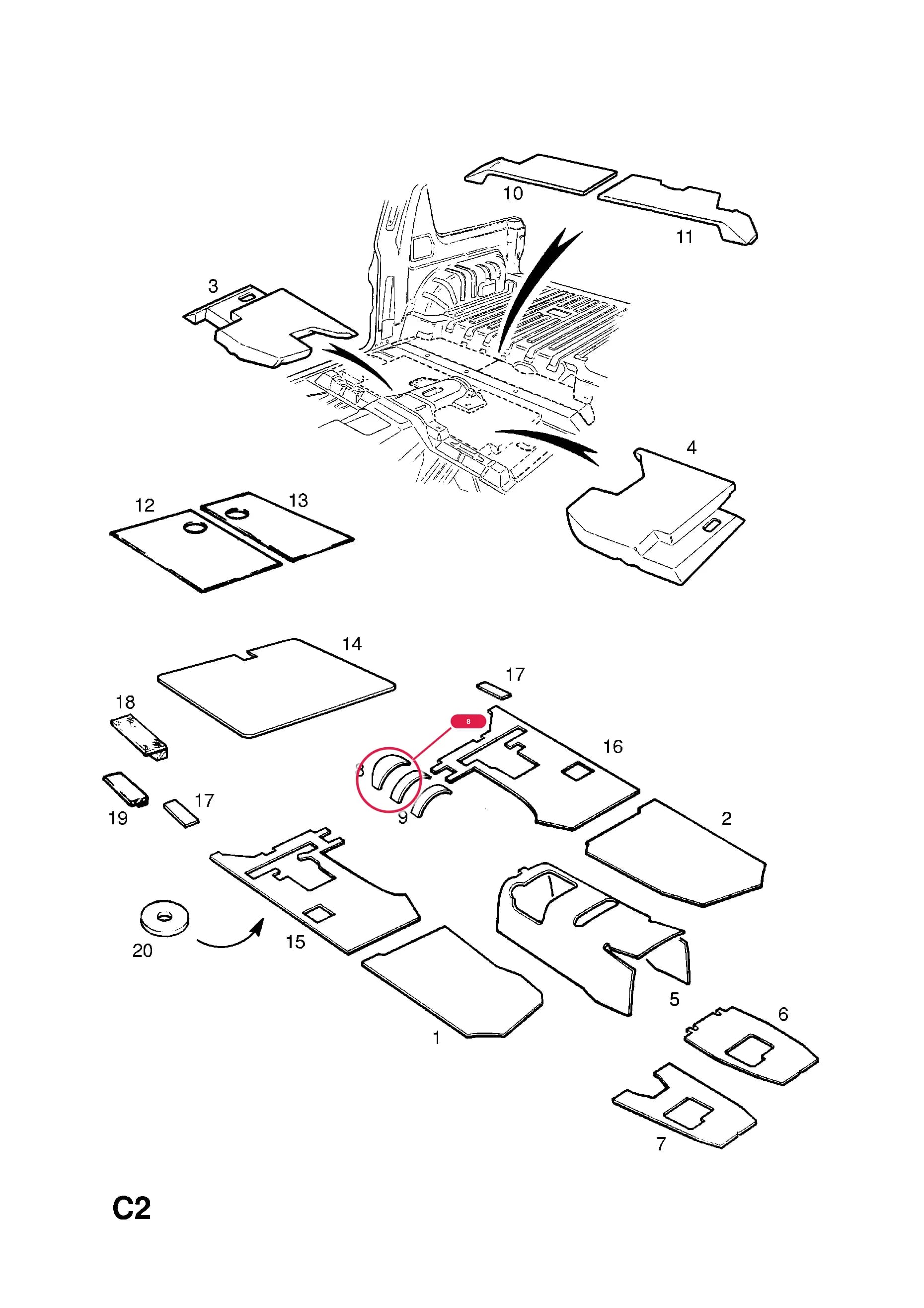 PAD,INSULATION,TUNNEL (NLS.- NO REPLACEMENT PART) — Opel  FRONTERA-A ( 1992 -  1998) — C BODY INTERIOR FITTINGS › 1 INSULATORS