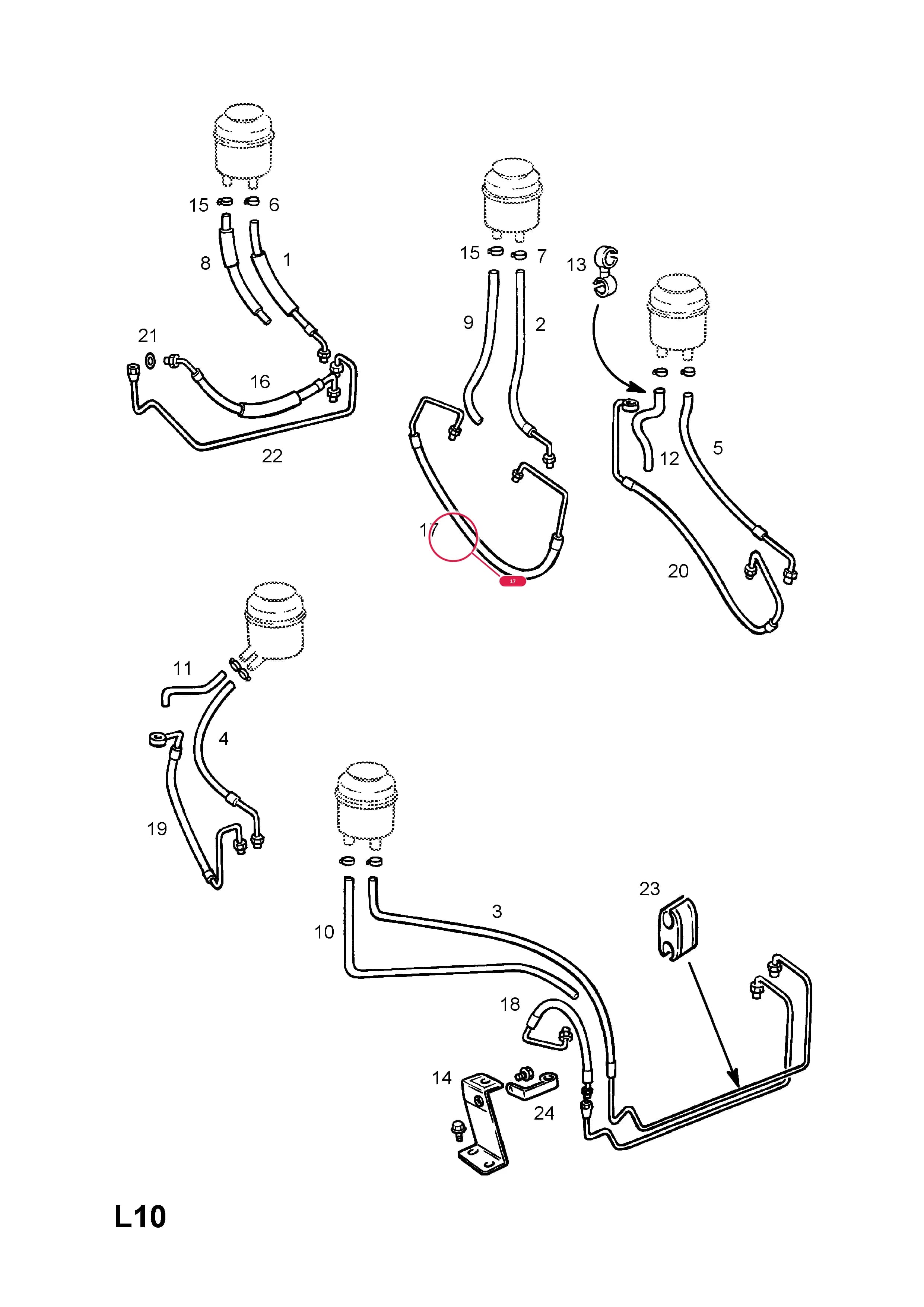 HOSE,ASSY.,STEERING GEAR TO PUMP (EXCEPT AIR CONDITIONING) (NLS.- USE 91156472    9 51 497) — Opel  FRONTERA-A ( 1992 -  1998) — L STEERING › 3.PIPES AND HOSES (CONTD.)