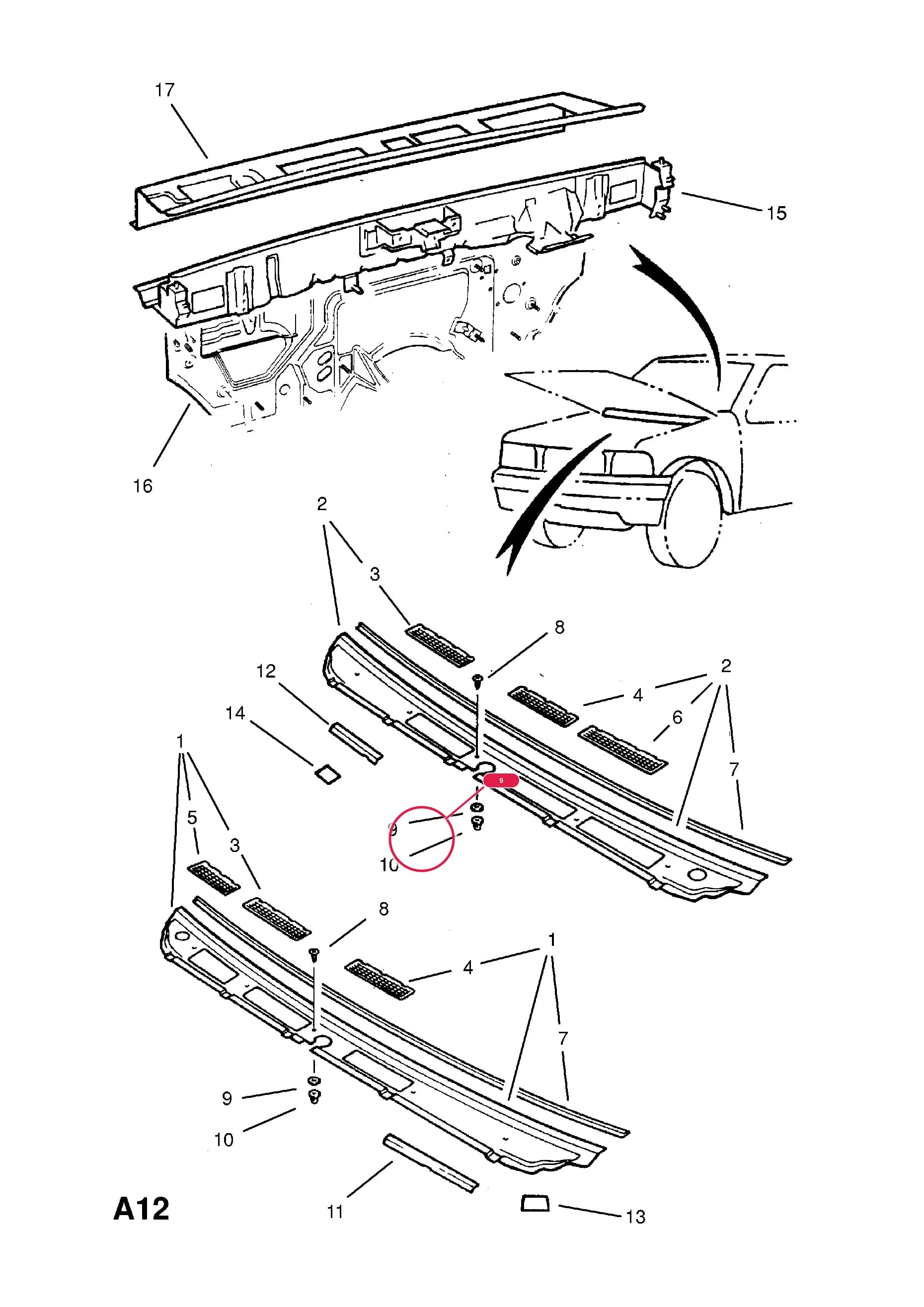 SPACER,COWL COVER FIXING (NLS.- NO REPLACEMENT PART) — Opel  FRONTERA-A ( 1992 -  1998) — A BODY SHELL AND PANELS › 4 FRONT END