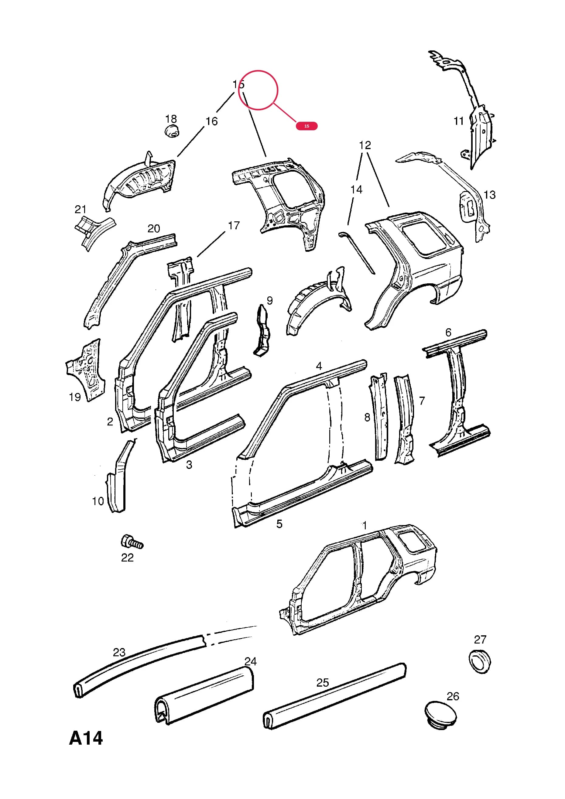 -PANEL,ASSY.,REAR QUARTER,INNER,RH (NLS.- NO REPLACEMENT PART) — Opel  FRONTERA-A ( 1992 -  1998) — A BODY SHELL AND PANELS › 6 BODY SIDE