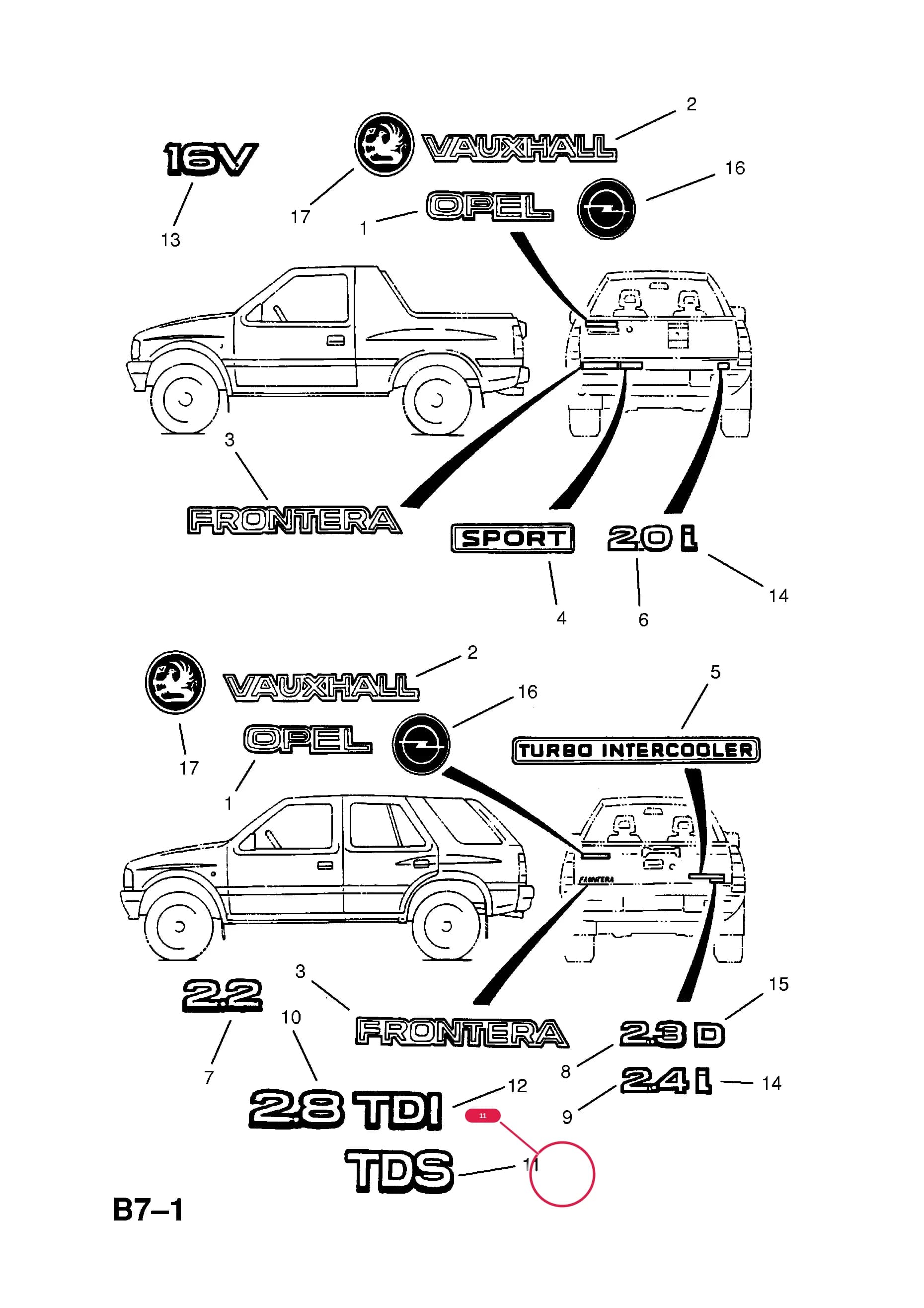NAMEPLATE,TDS (NLS.- NO REPLACEMENT PART) — Opel  FRONTERA-A ( 1992 -  1998) — B BODY EXTERIOR FITTINGS › 8 NAMEPLATES AND DECALS