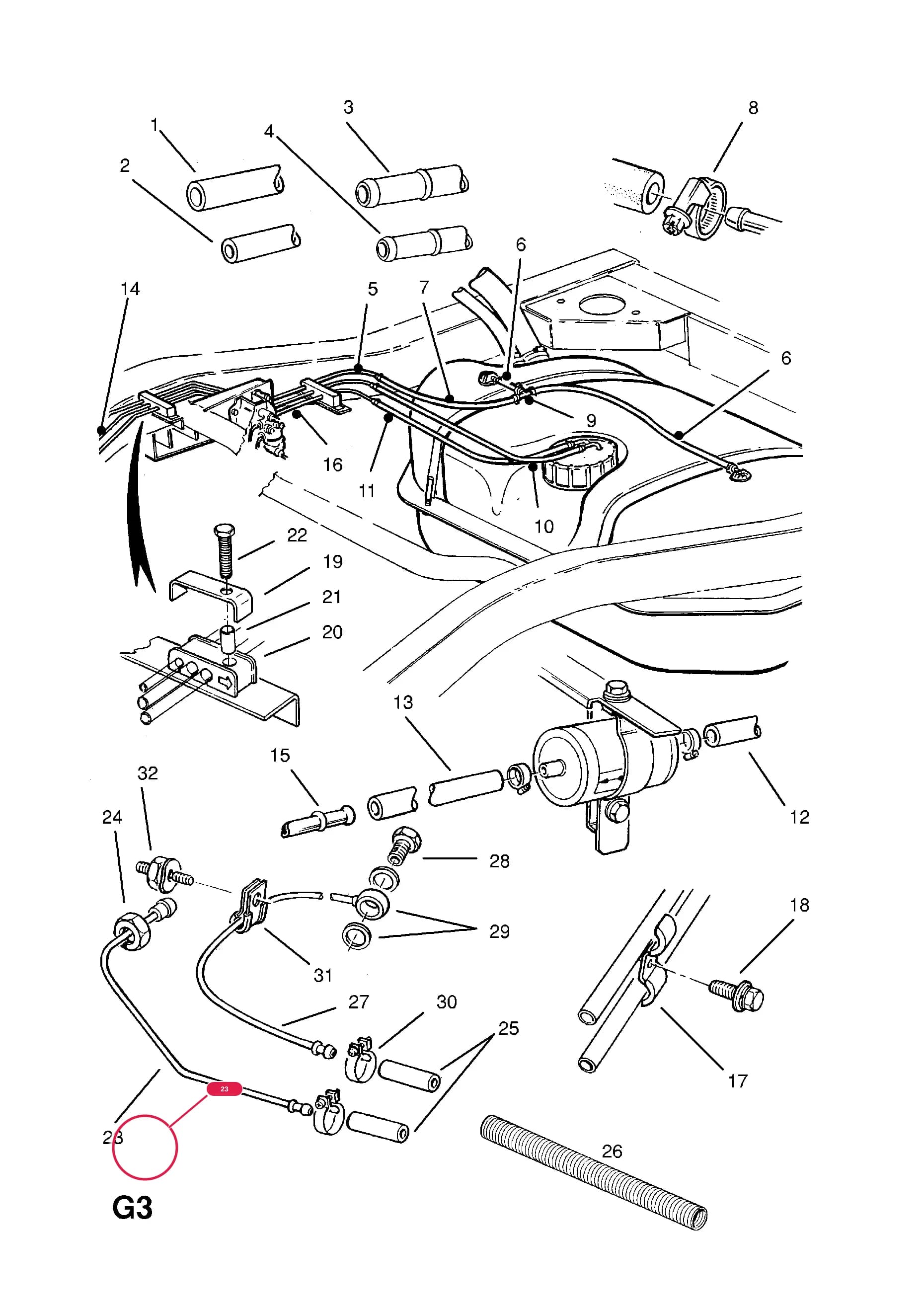 PIPE,ASSY.,FUEL FEED HOSE TO DIAPHRAGM DAMPER (PLAIN END) (NLS.- NO REPLACEMENT PART) — Opel  FRONTERA-A ( 1992 -  1998) — G FUEL AND EXHAUST › 116.FUEL PIPES AND FITTINGS (CONTD.)