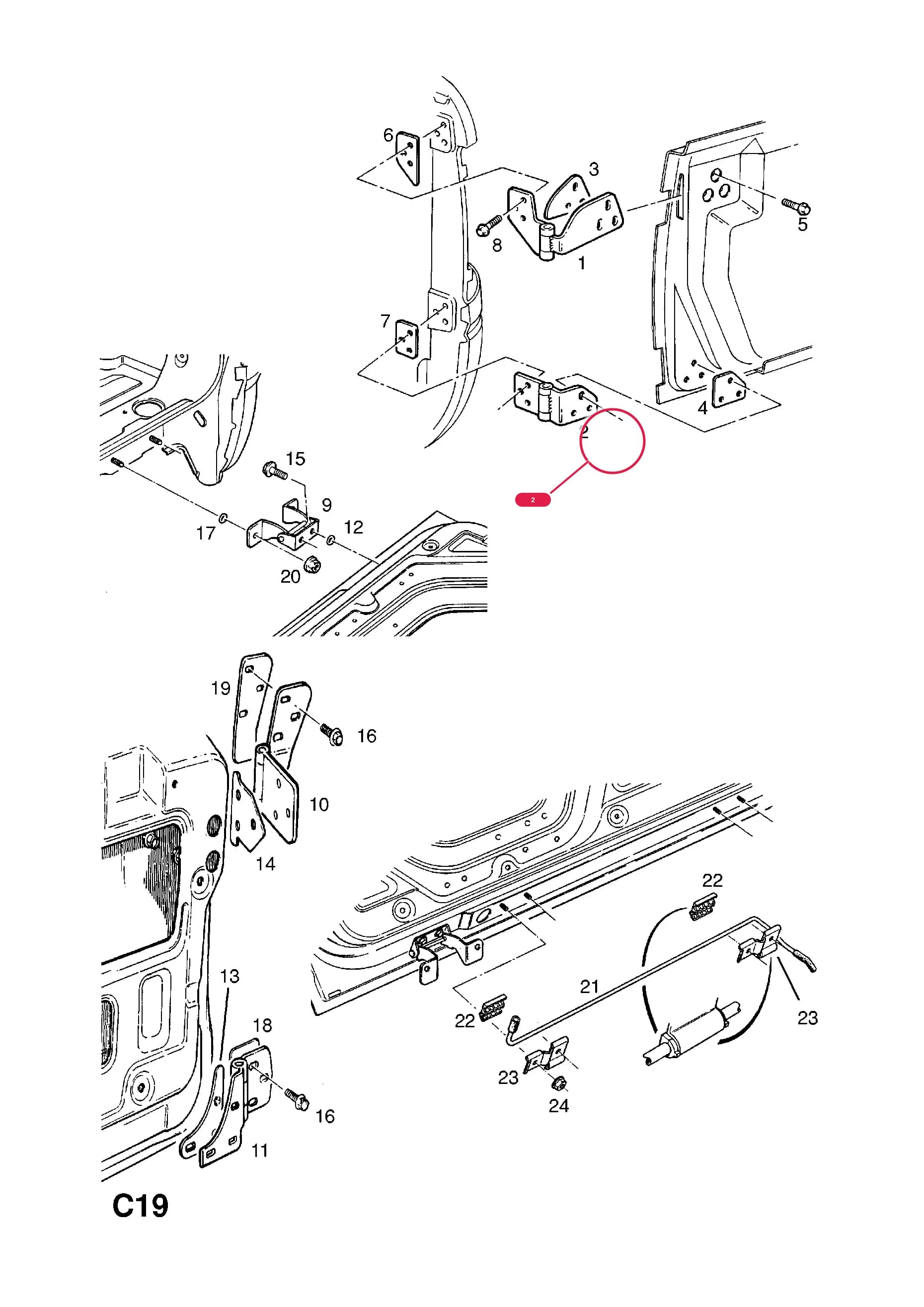 HINGE,ASSY.,BACK DOOR,LOWER (NLS.- NO REPLACEMENT PART) — Opel  FRONTERA-A ( 1992 -  1998) — C BODY INTERIOR FITTINGS › 20 BACK DOOR HINGE AND FITTINGS