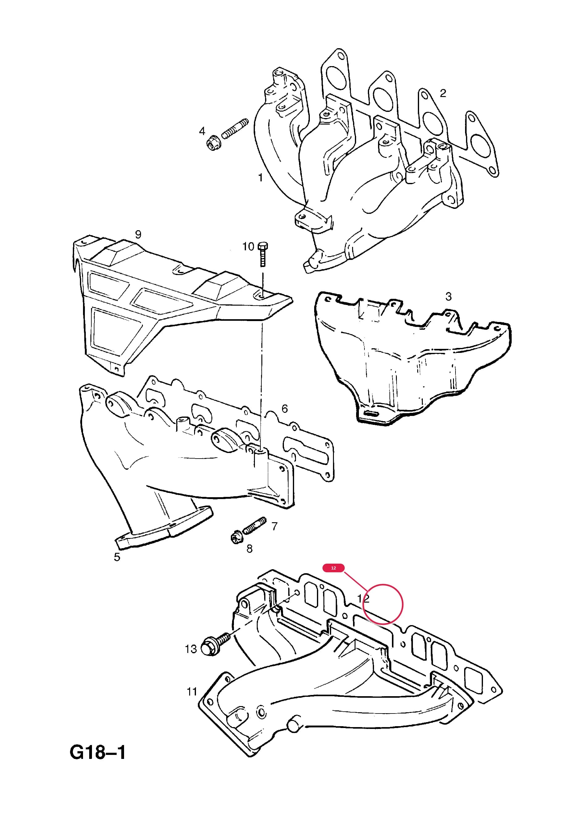 GASKET,MANIFOLDS TO CYLINDER HEAD — Opel  FRONTERA-A ( 1992 -  1998) — G FUEL AND EXHAUST › 33.EXHAUST MANIFOLD