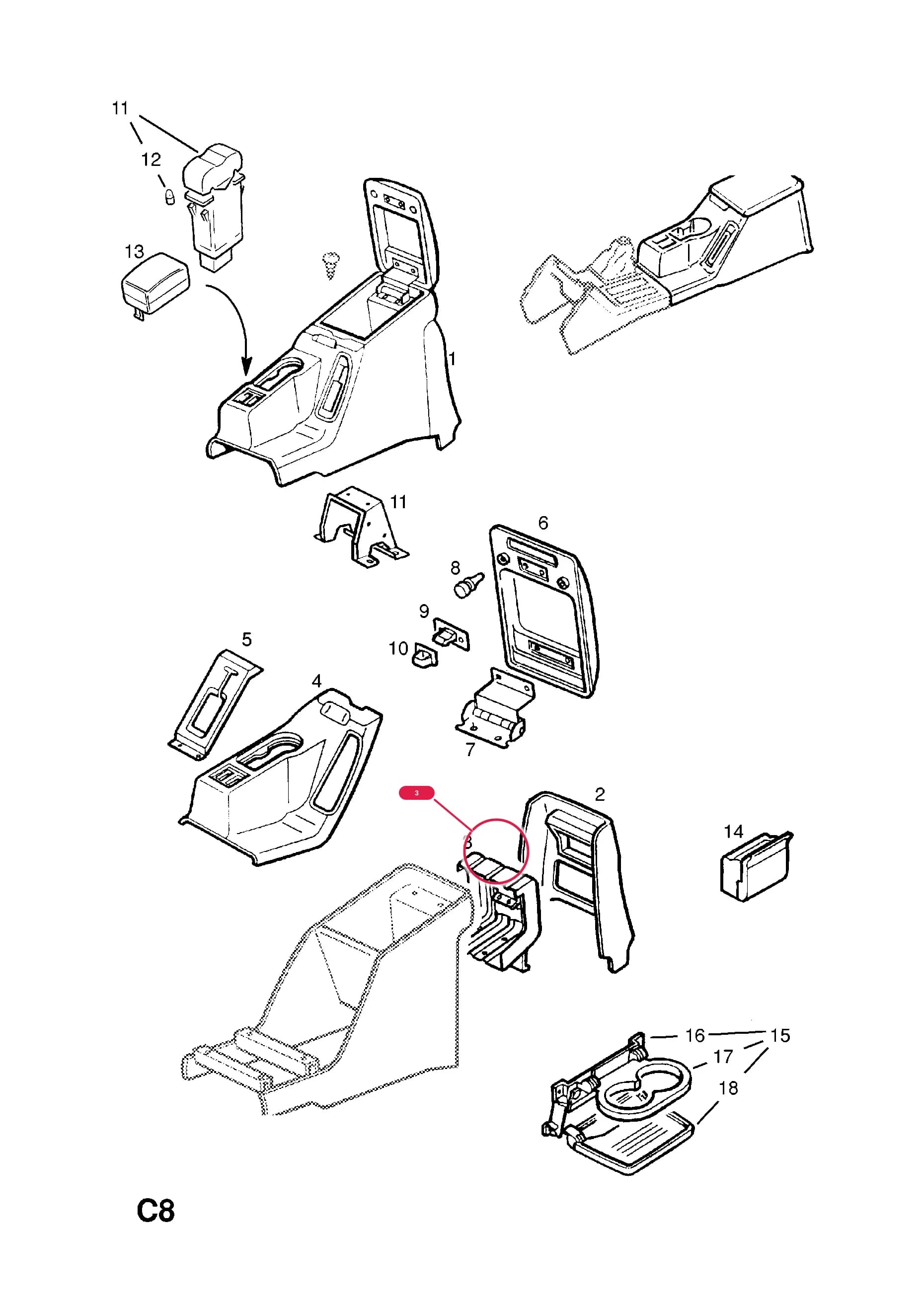 -RETAINER,CONSOLE ASHTRAY (NLS.- NO REPLACEMENT PART) — Opel  FRONTERA-B ( 1999 -  2004) — C BODY INTERIOR FITTINGS › 5 REAR CONSOLE