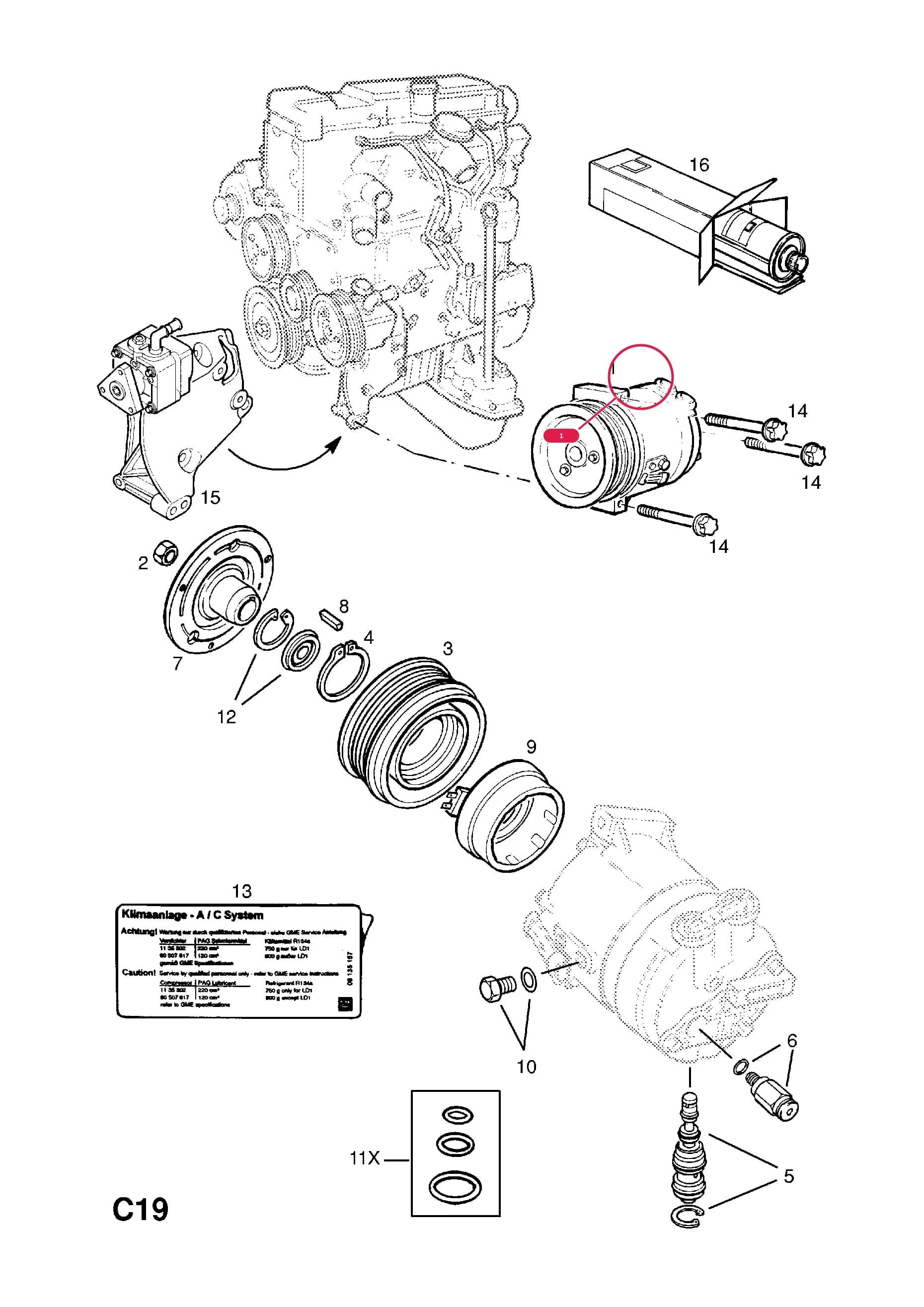COMPRESSOR,ASSY.,AIR CONDITIONING (HEAVY METAL FREE) (EXCHANGE PART 9196954   18 54 142 OPEL) — Opel  FRONTERA-B ( 1999 -  2004) — C BODY INTERIOR FITTINGS › 7 AIR CONDITIONING