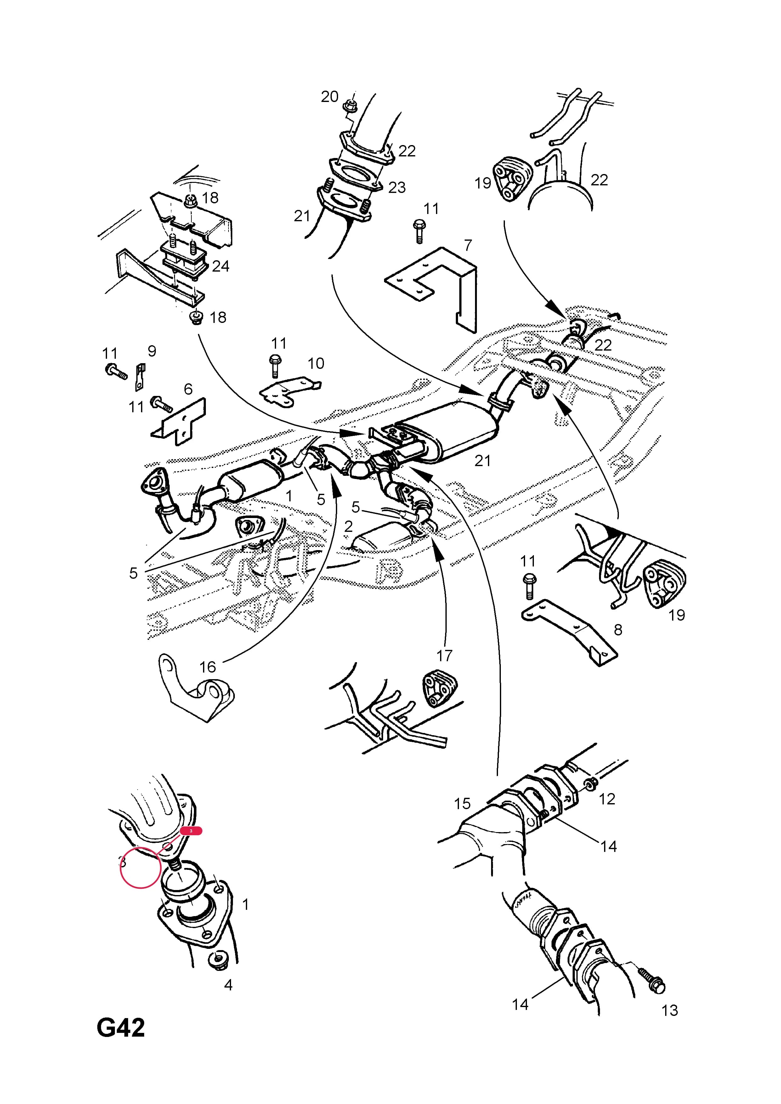 GASKET,FRONT PIPE TO MANIFOLD — Opel  FRONTERA-B ( 1999 -  2004) — G FUEL AND EXHAUST › 39.EXHAUST PIPE,SILENCER AND CATALYTIC CONVERTER (CONTD.)