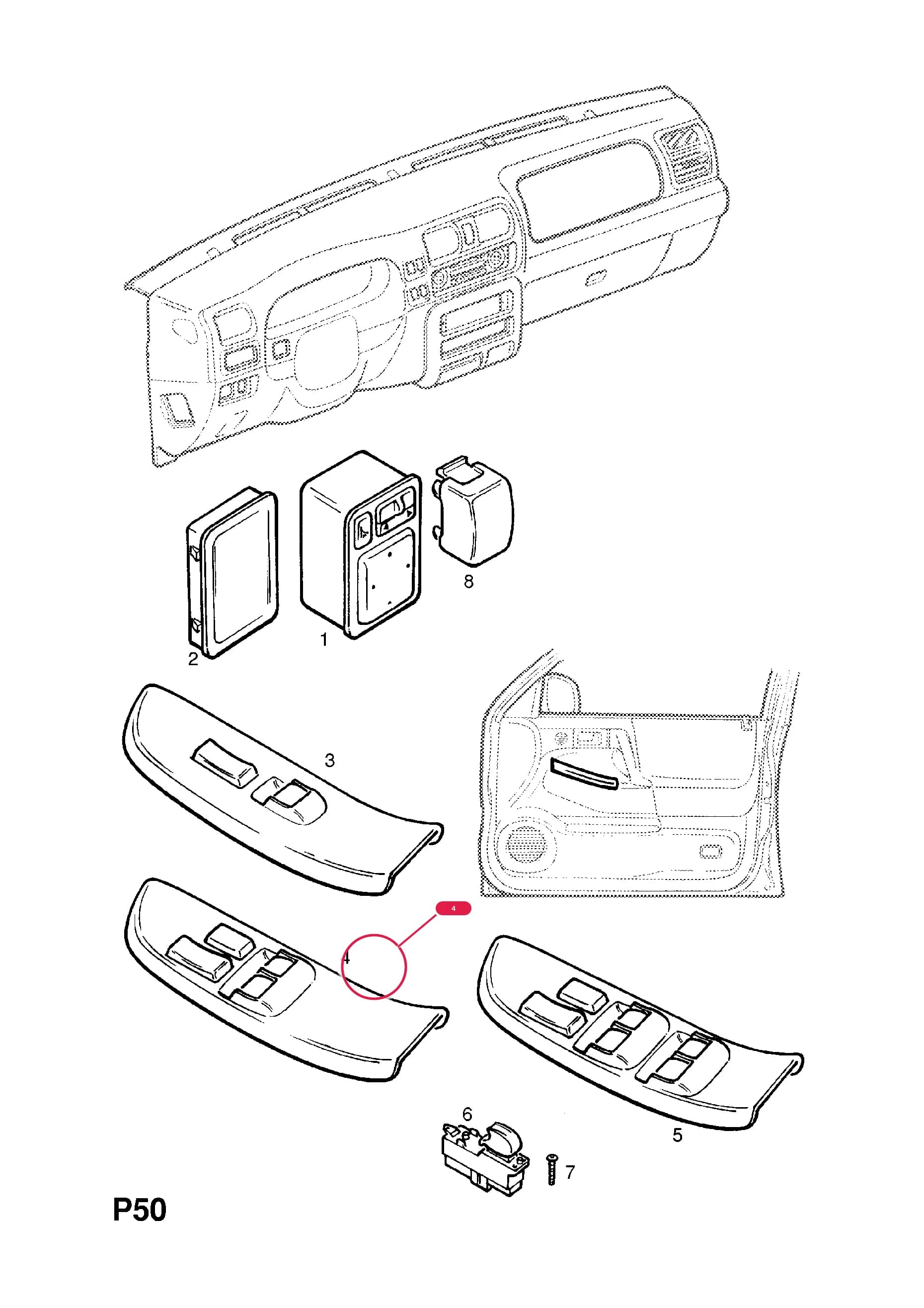 SWITCH,ASSY.,POWER WINDOW,DRIVER SIDE,LH-LHD (NLS.- NO REPLACEMENT PART) — Opel  FRONTERA-B ( 1999 -  2004) — P ELECTRICAL › 12 BODY