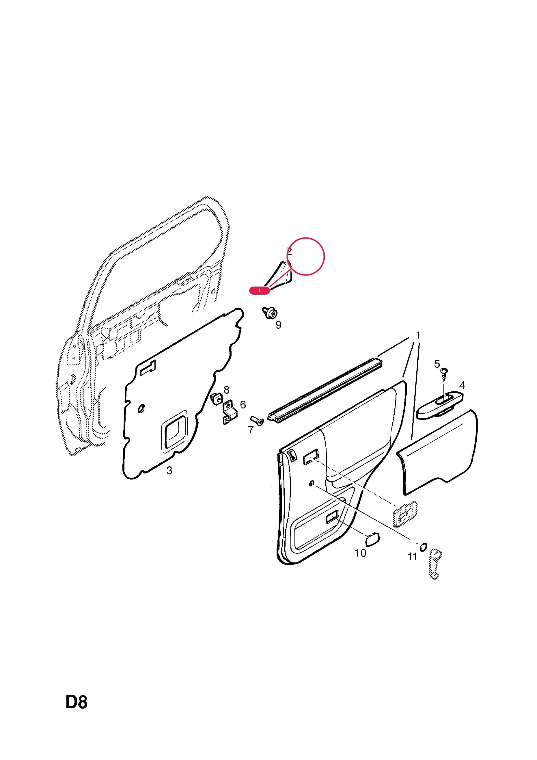 GUSSET,INNER,REAR DOOR WINDOW FRAME,RH (NLS.- NO REPLACEMENT PART) — Opel  FRONTERA-B ( 1999 -  2004) — D BODY INTERIOR TRIM › 4 DOOR TRIM