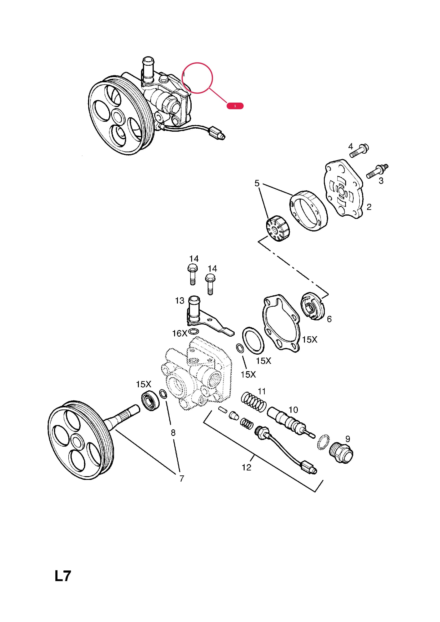 PUMP,ASSY.,POWER STEERING,WITH PULLEY (EXCHANGE PART 93175583   59 48 046 OPEL,R1700033 VAUXHALL) (NLS.- NO REPLACEMENT PART) — Opel  FRONTERA-B ( 1999 -  2004) — L STEERING › 9.POWER STEERING PUMP (CONTD.)