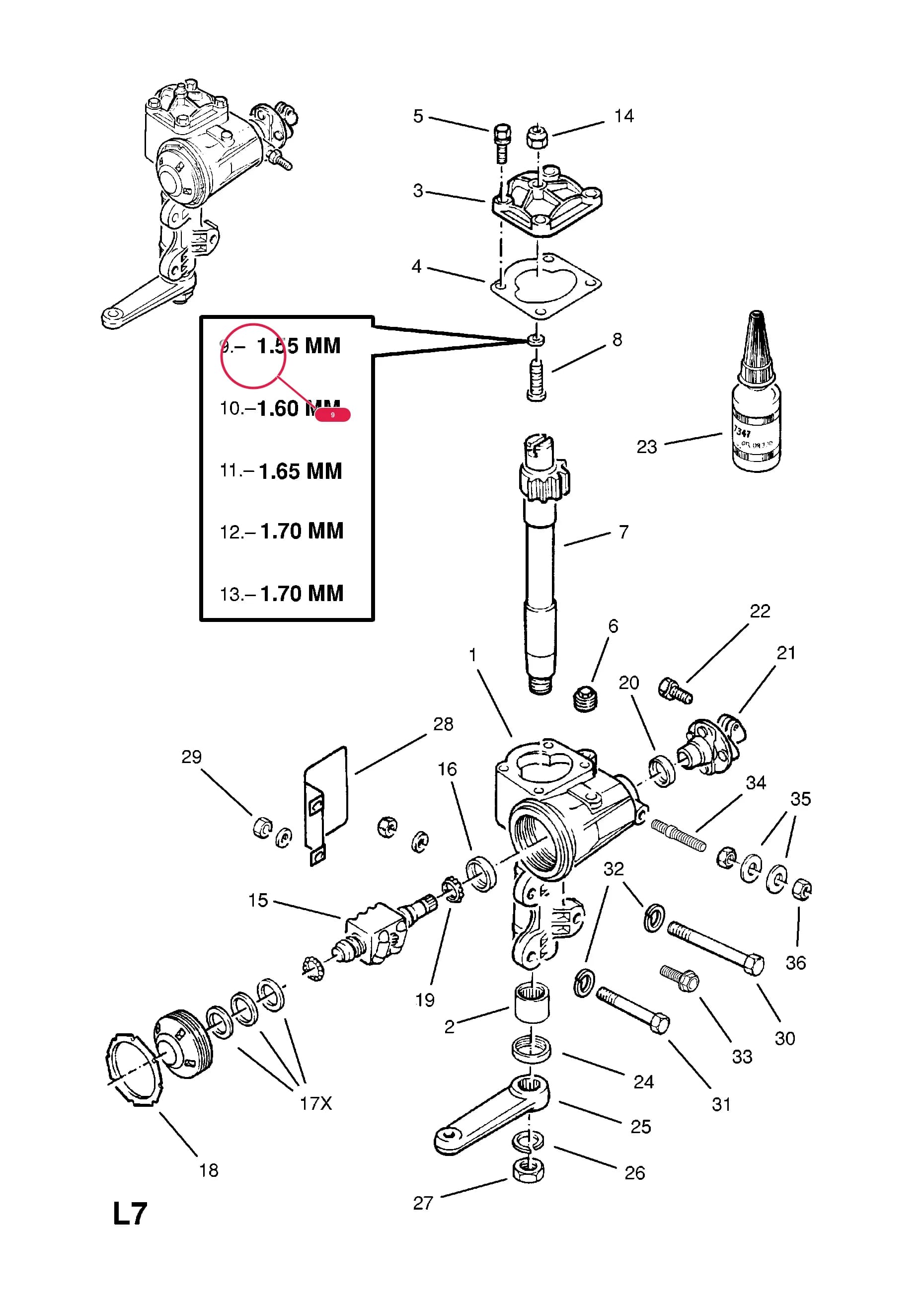 -SHIM,SECTOR SHAFT,10.3X15X1.55 (NLS.- NO REPLACEMENT PART) — Opel  OMEGA-A ( 1987 -  1993) — L STEERING › 33.STEERING GEAR (CONTD.)