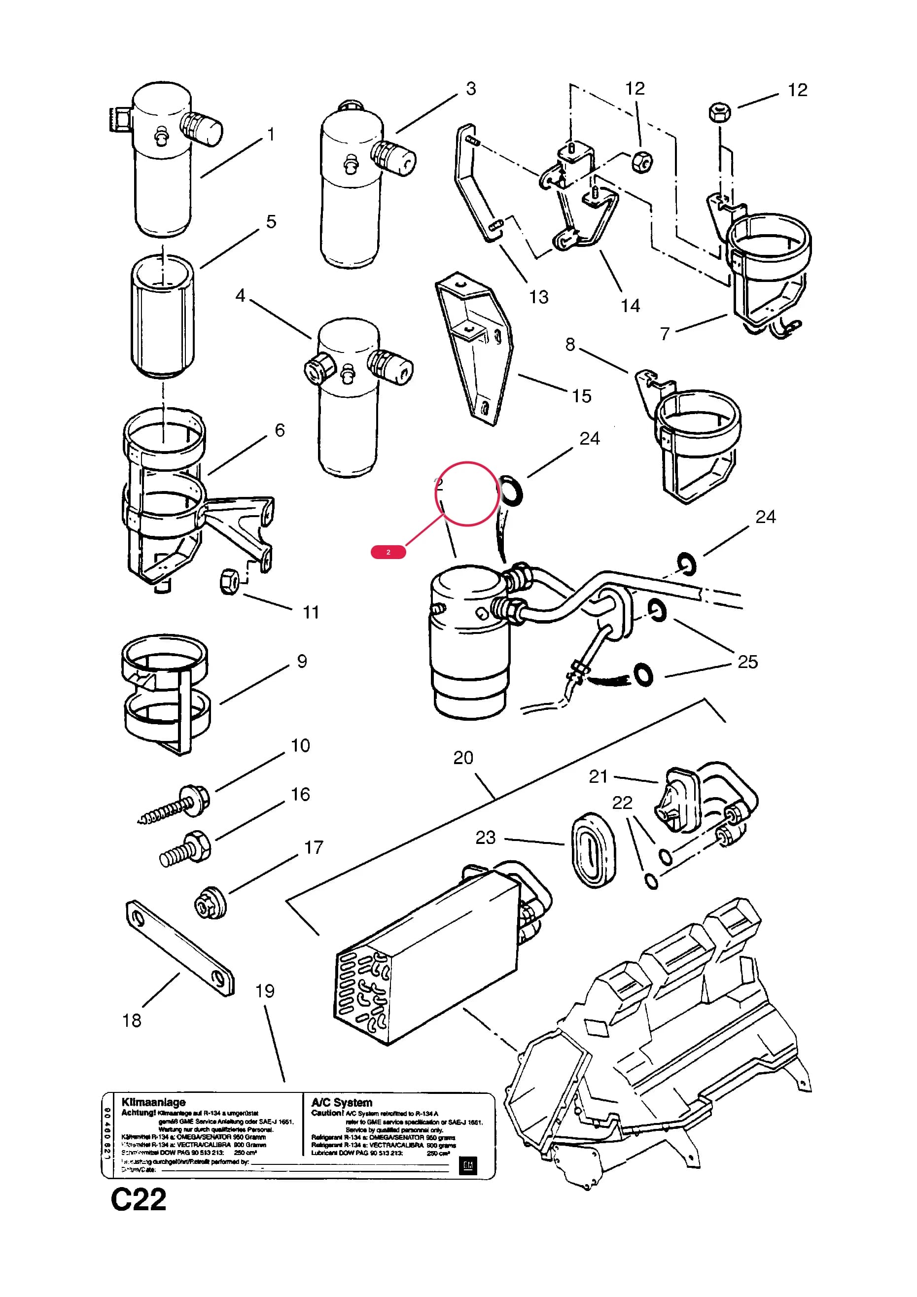 ACCUMULATOR,LHD — Opel  OMEGA-A ( 1987 -  1993) — C BODY INTERIOR FITTINGS › 6 AIR CONDITIONING