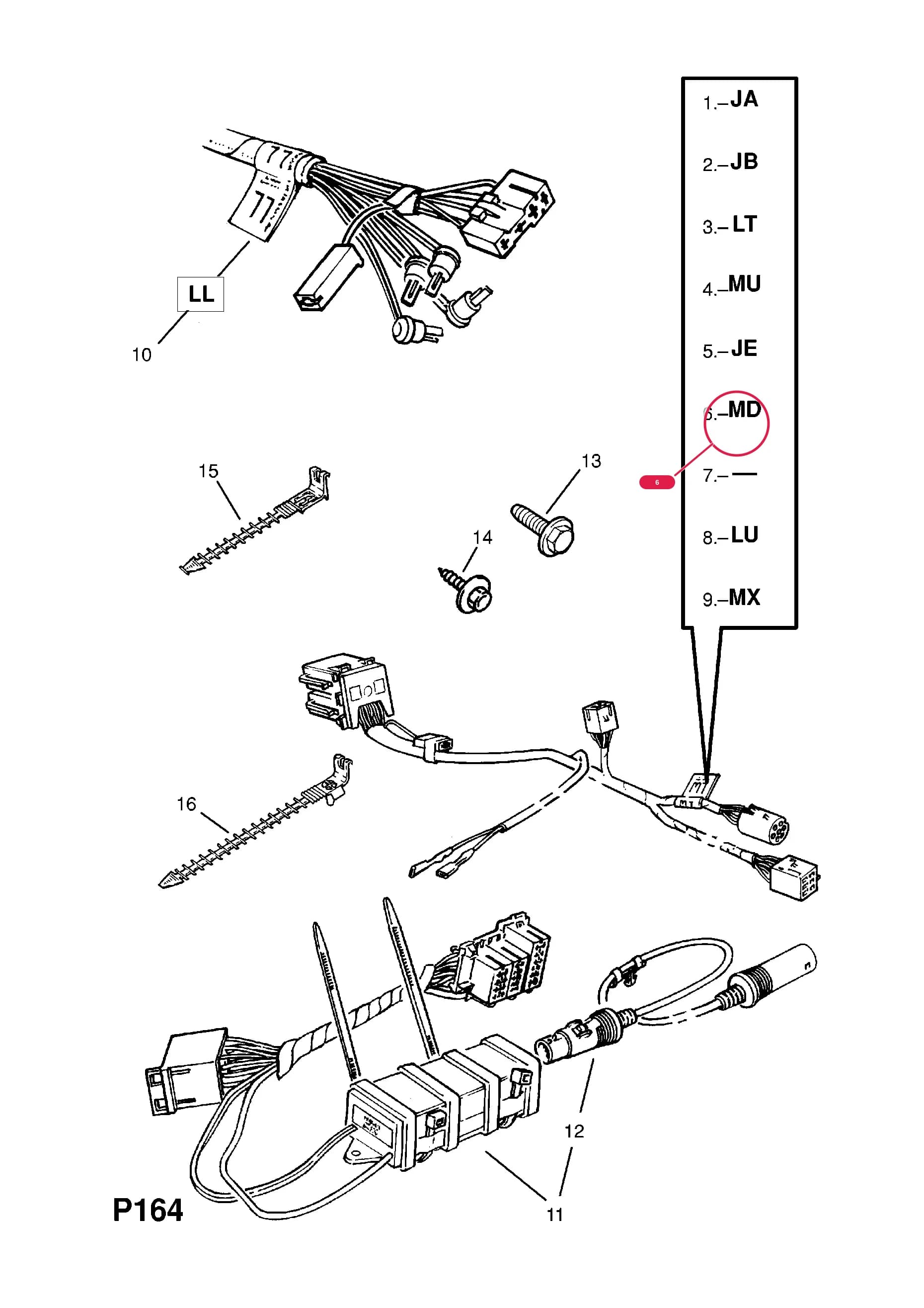 HARNESS,ASSY.,RADIO,EQUALIZER,AERIAL AND LOUDSPEAKERS,LHD (IDENT MD) (NLS.- NO REPLACEMENT PART) — Opel  OMEGA-A ( 1987 -  1993) — P ELECTRICAL › 10 WIRING HARNESS
