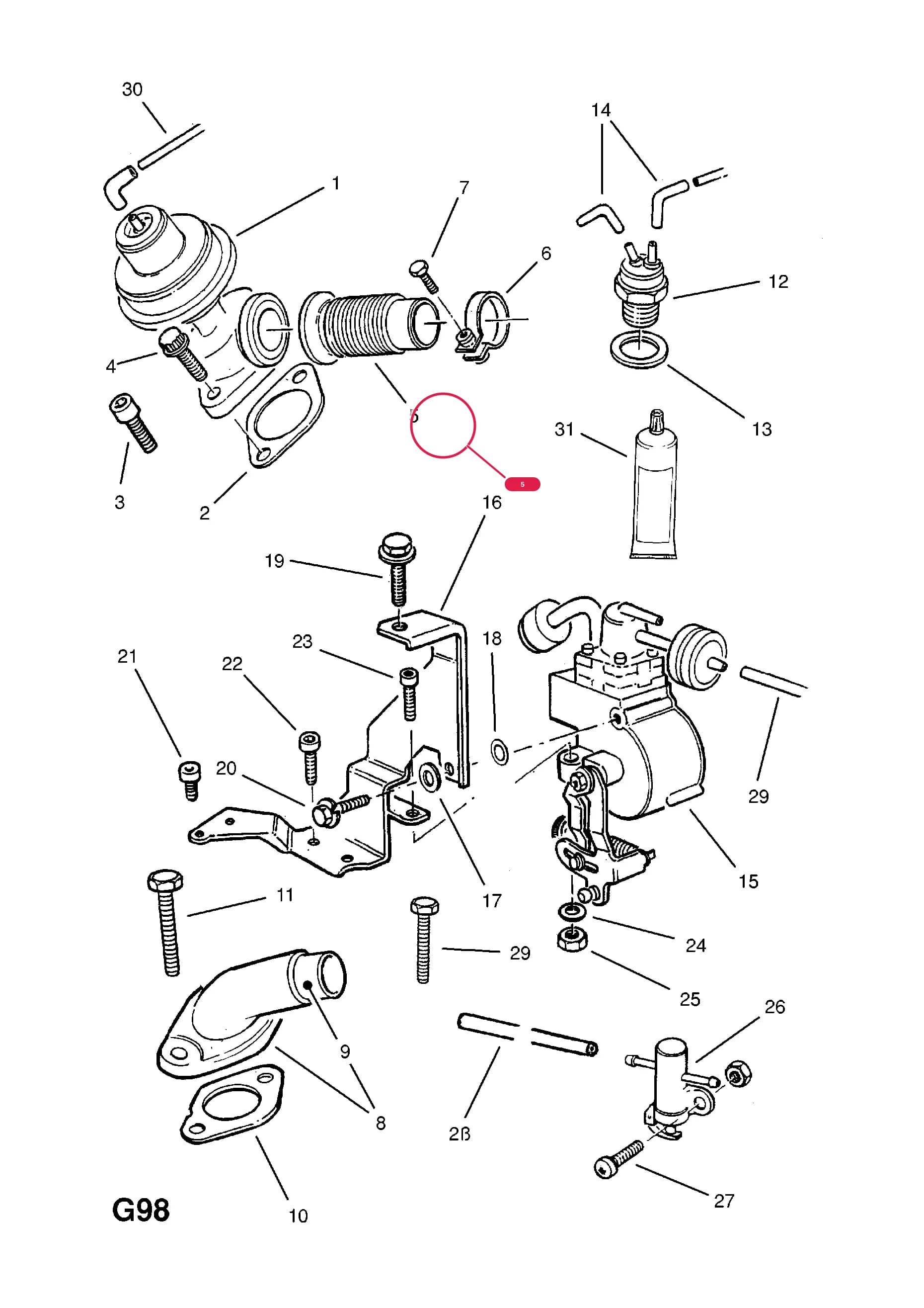 PIPE,ASSY.,VALVE TO EXHAUST MANIFOLD (NLS.- NO REPLACEMENT PART) — Opel  OMEGA-A ( 1987 -  1993) — G FUEL AND EXHAUST › 51.EXHAUST GAS RECIRCULATION (CONTD.)