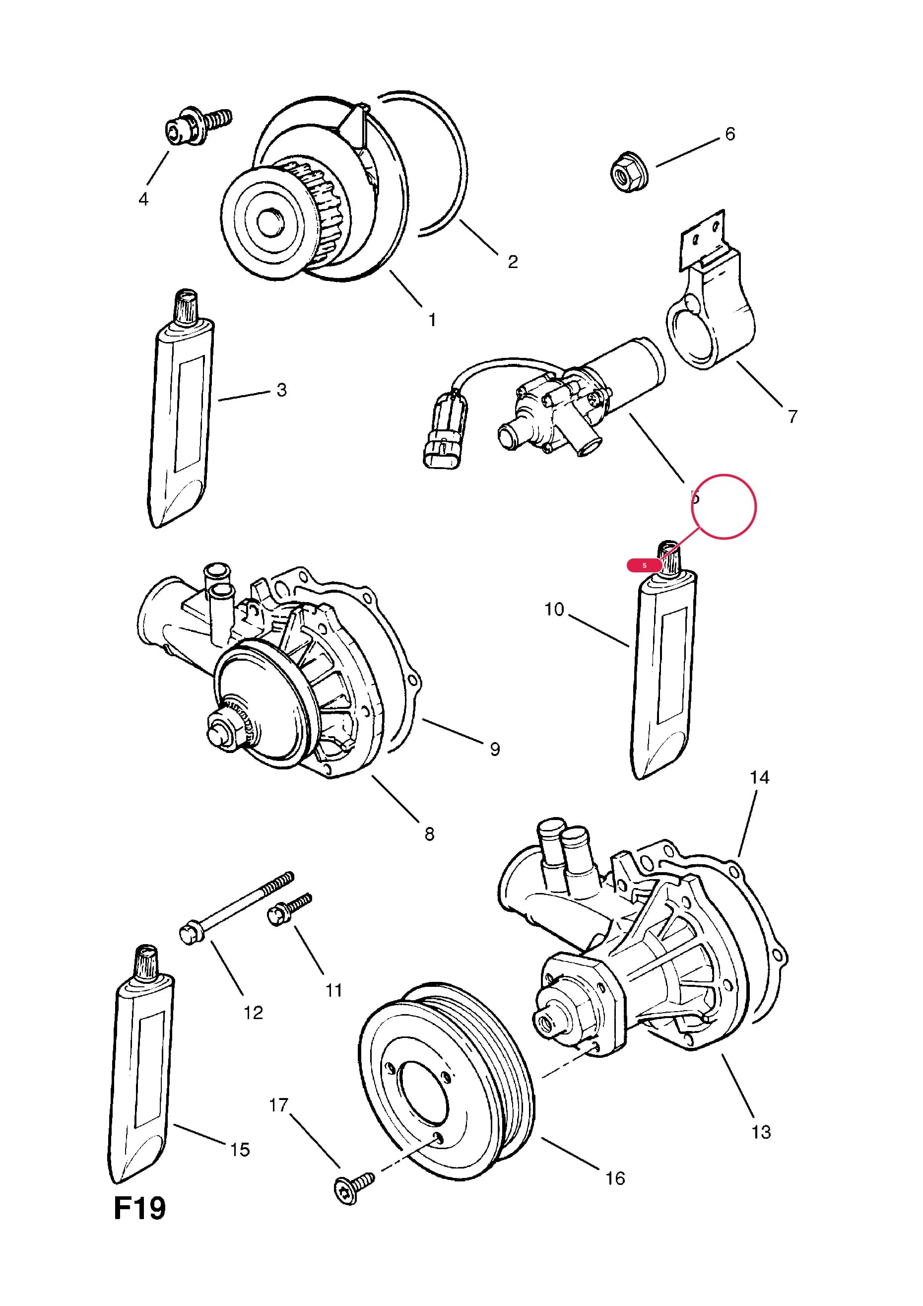 PUMP,ASSY.,AUXILIARY COOLING,FRONT WHEELHOUSE (FOR FINLAND,NORWAY,SWEDEN) (NLS.- USE 90510214  13 34 103) — Opel  OMEGA-A ( 1987 -  1993) — F COOLING › 51.WATER PUMP AND FITTINGS
