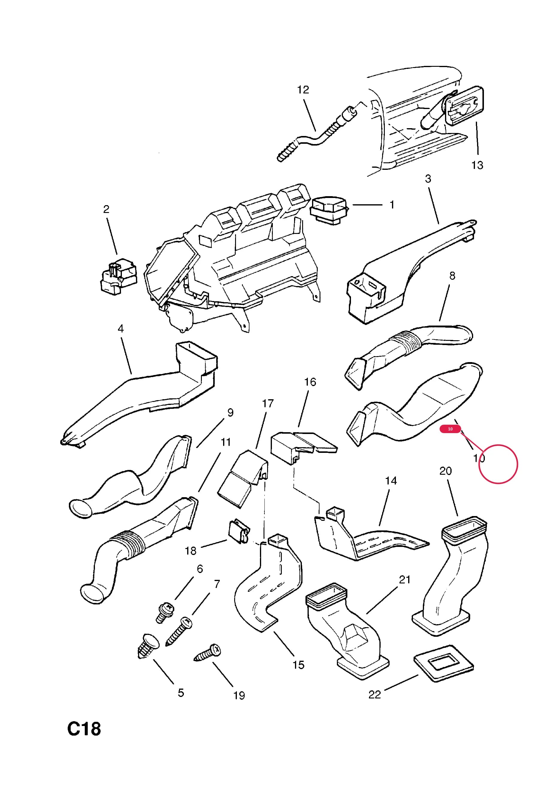 HOSE,WINDOW DEFROSTER,RH,RHD (NLS.- USE 90336259  18 12 100) — Opel  OMEGA-A ( 1987 -  1993) — C BODY INTERIOR FITTINGS › 6 AIR CONDITIONING