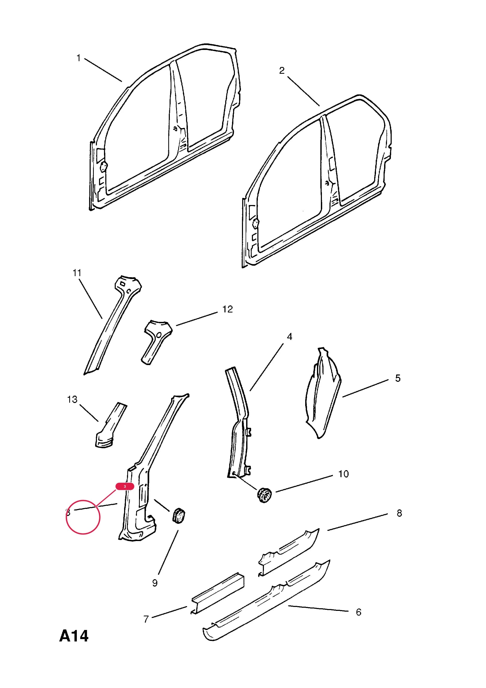 -PILLAR,HINGE,OUTER,RH (ALSO SUPPLY 90338672   1 60 368, 90346767    1 60 912,11065575   20 66 109) (NLS.- NO REPLACEMENT PART) — Opel  OMEGA-A ( 1987 -  1993) — A BODY SHELL AND PANELS › 5 BODY SIDE