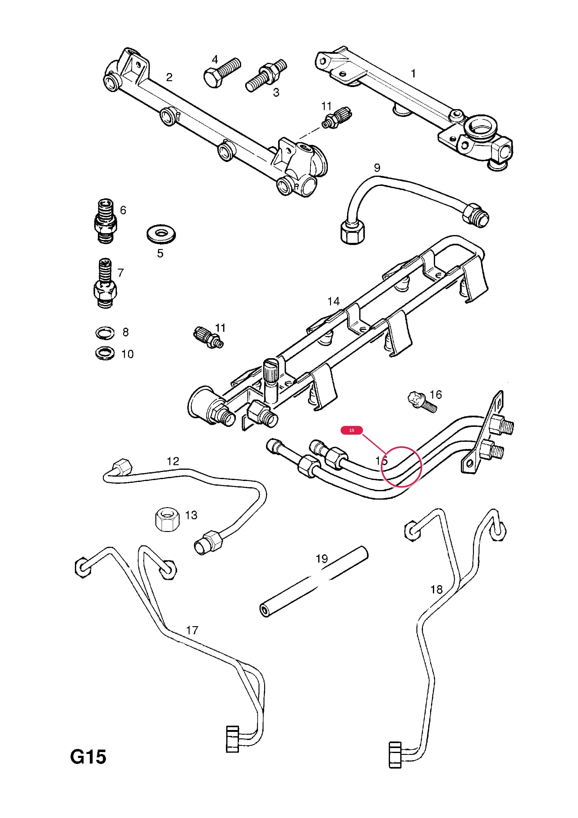 PIPE,ASSY.,FUEL INJECTION (NLS.- NO REPLACEMENT PART) — Opel  OMEGA-B ( 1994 -  2003) — G FUEL AND EXHAUST › 192.INJECTOR PIPES