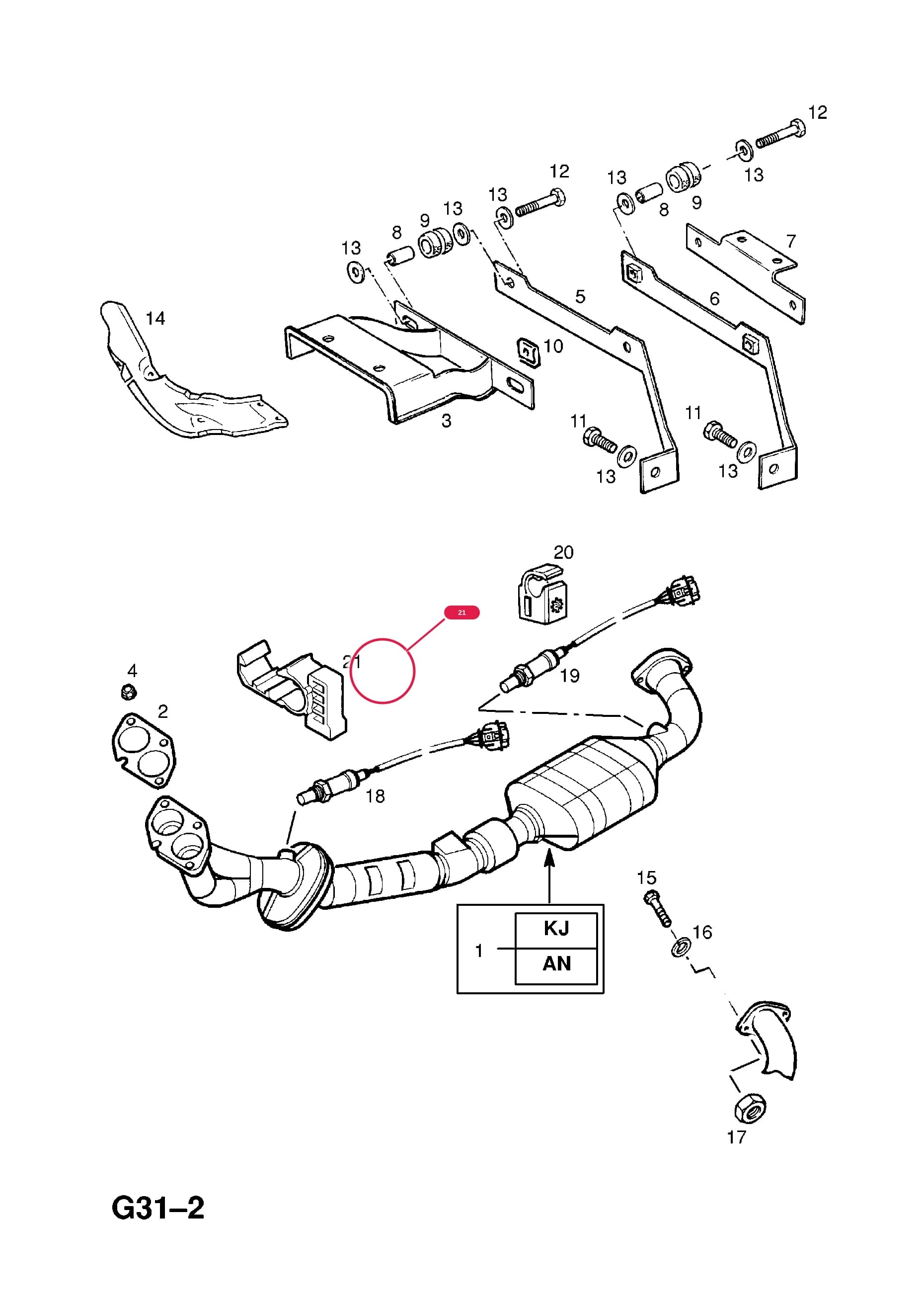 CLAMP,OXYGEN SENSOR WIRE TO UNDERBODY — Opel  OMEGA-B ( 1994 -  2003) — G FUEL AND EXHAUST › 81.EXHAUST PIPE,SILENCER AND CATALYTIC CONVERTER (CONTD.)