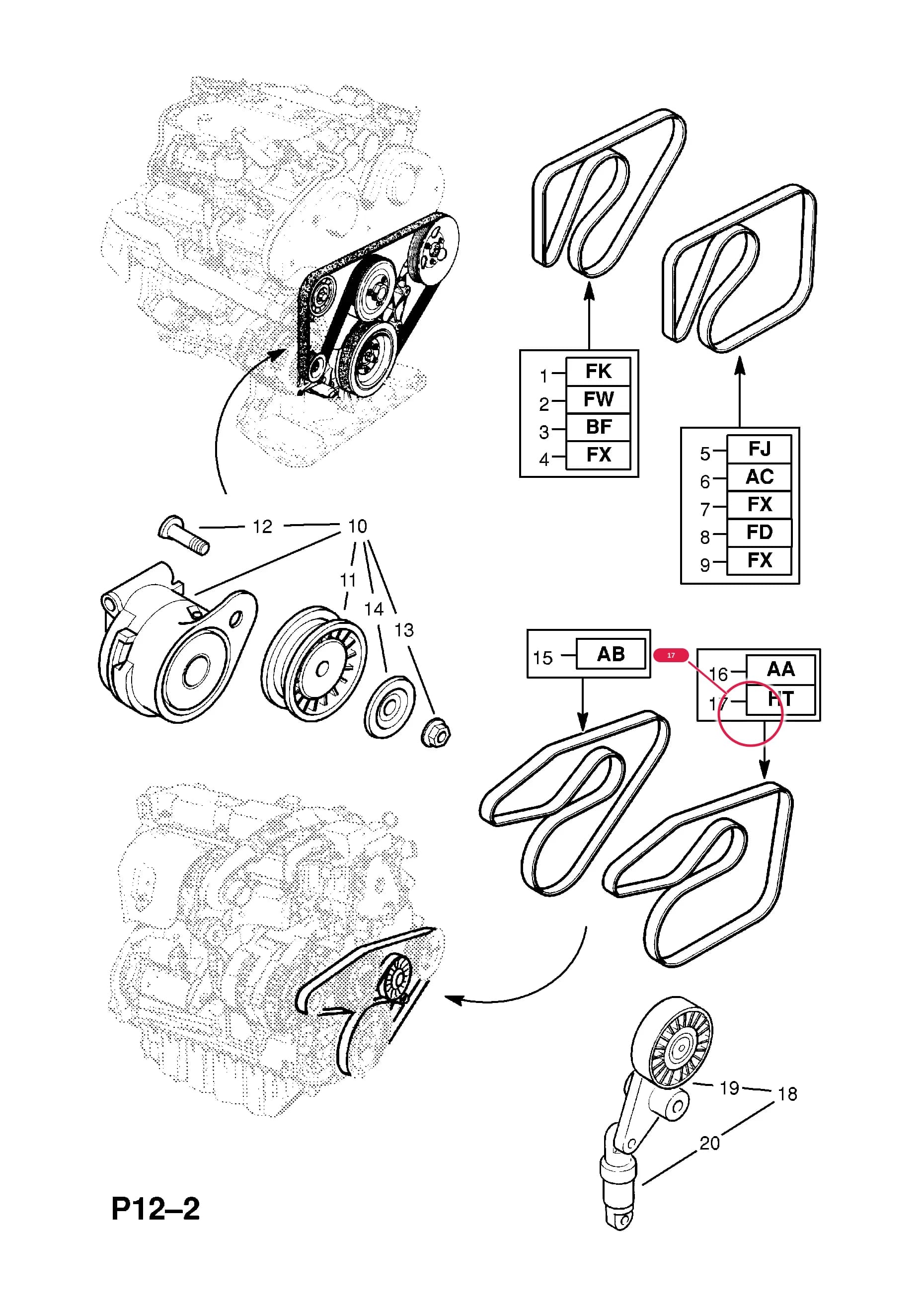 BELT,DRIVE,1902 MM,ALTERNATOR (IDENT HT) — Opel  OMEGA-B ( 1994 -  2003) — P ELECTRICAL › 1 ENGINE AND COOLING